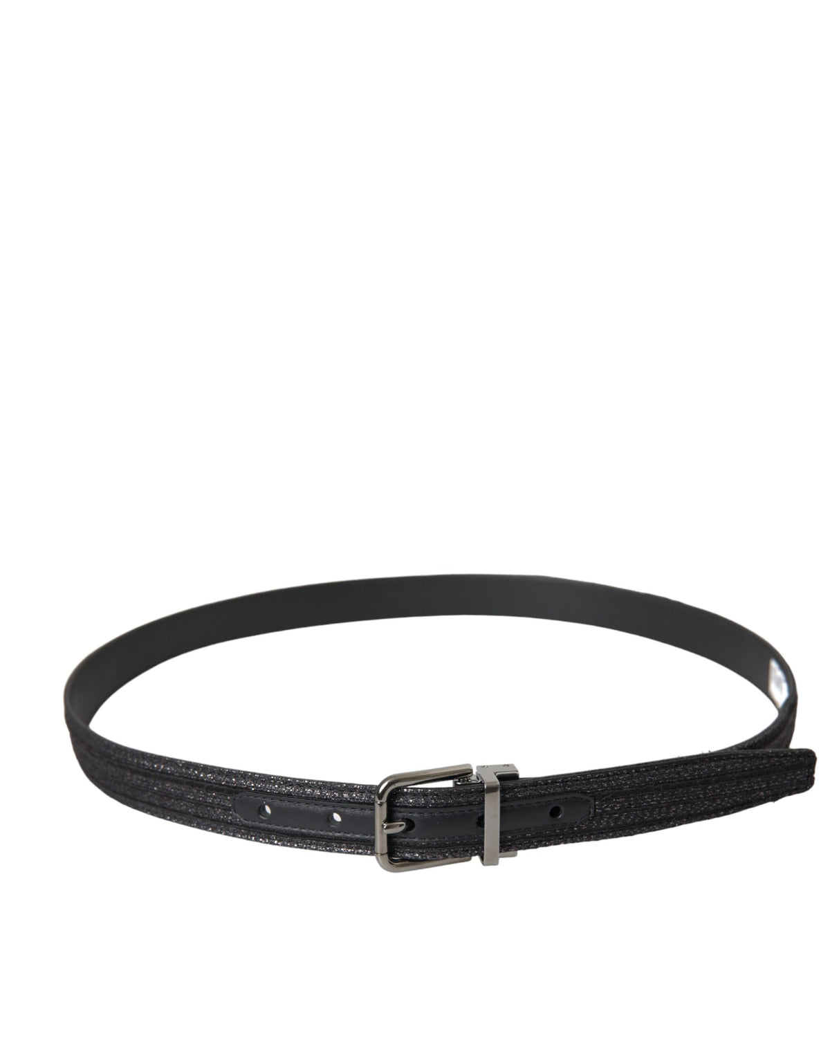 Ceinture Dolce &amp; Gabbana à rayures jacquard noires avec boucle en métal argenté