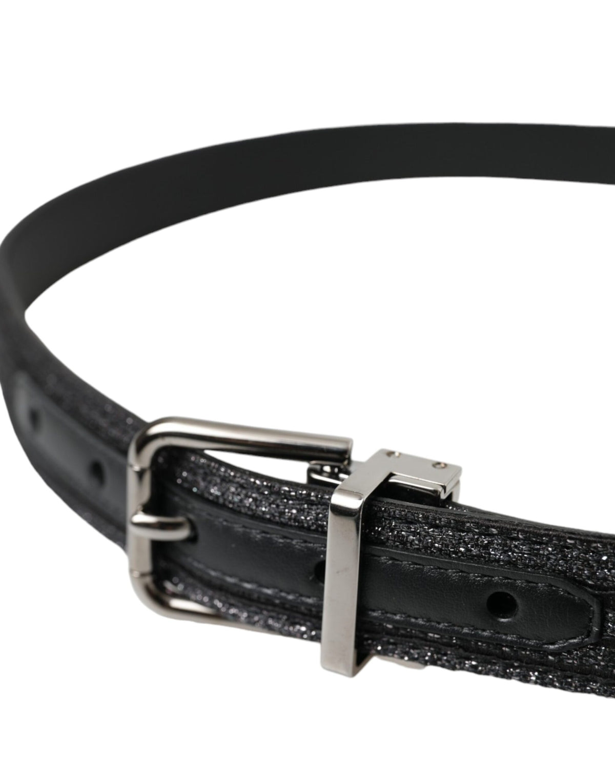 Ceinture Dolce &amp; Gabbana à rayures jacquard noires avec boucle en métal argenté