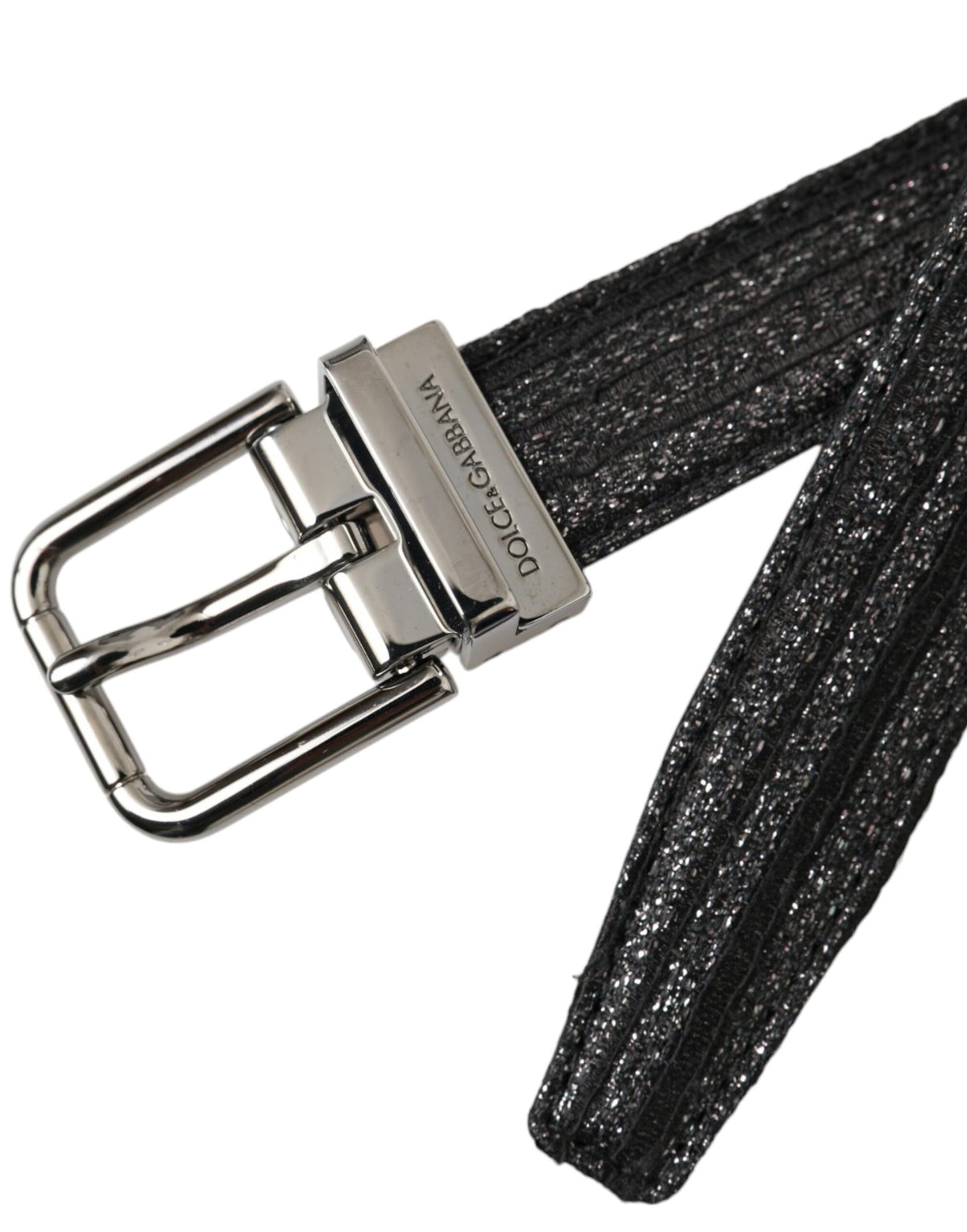 Ceinture Dolce &amp; Gabbana à rayures jacquard noires avec boucle en métal argenté