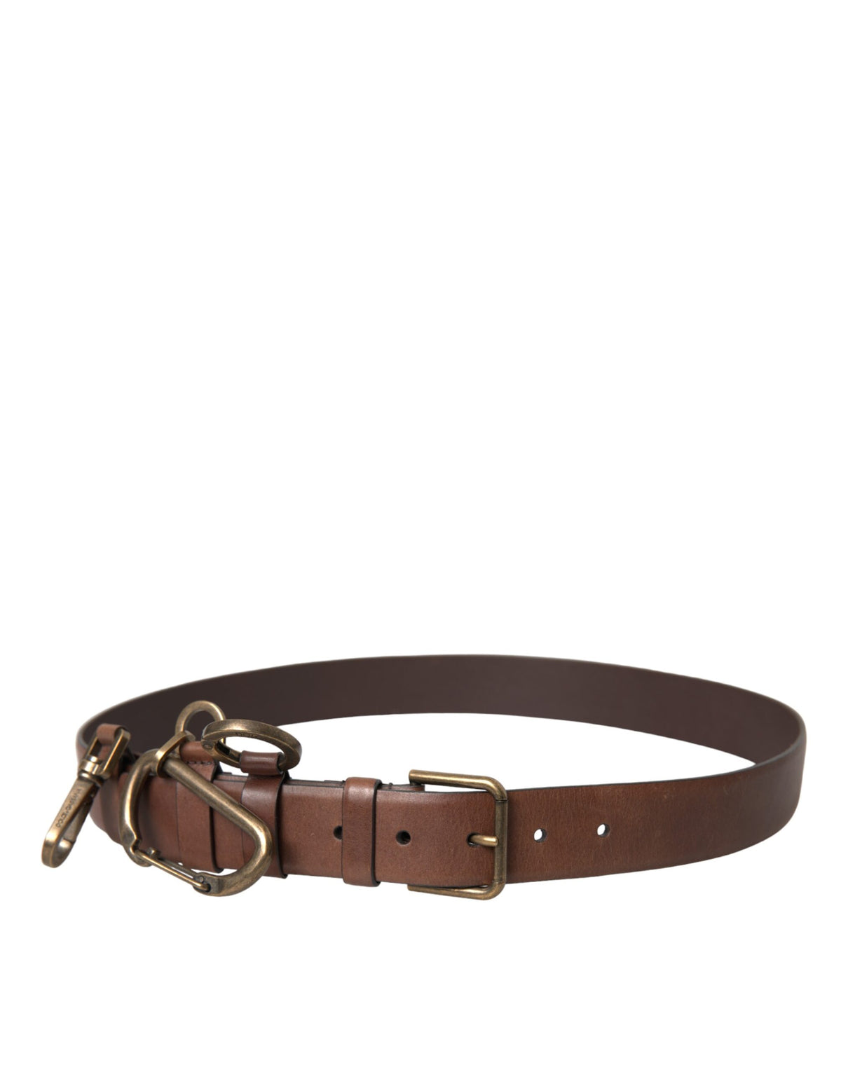 Ceinture Dolce &amp; Gabbana en cuir de veau marron avec boucle en métal doré pour homme