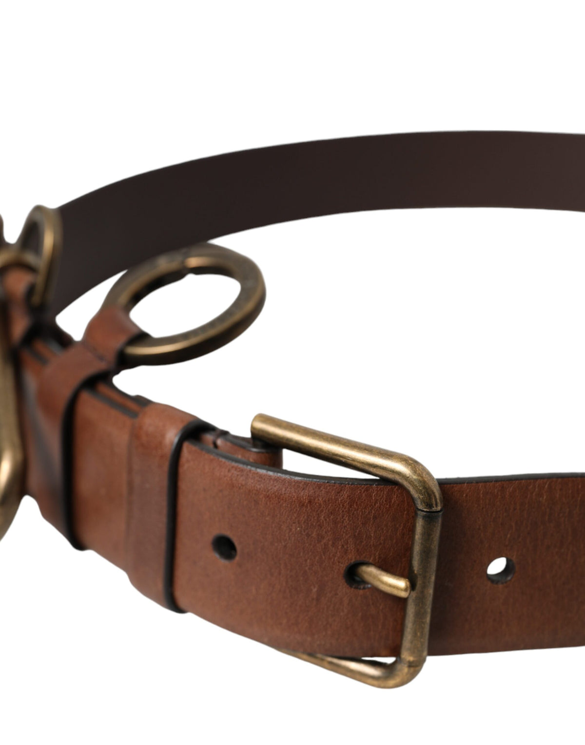 Ceinture Dolce &amp; Gabbana en cuir de veau marron avec boucle en métal doré pour homme