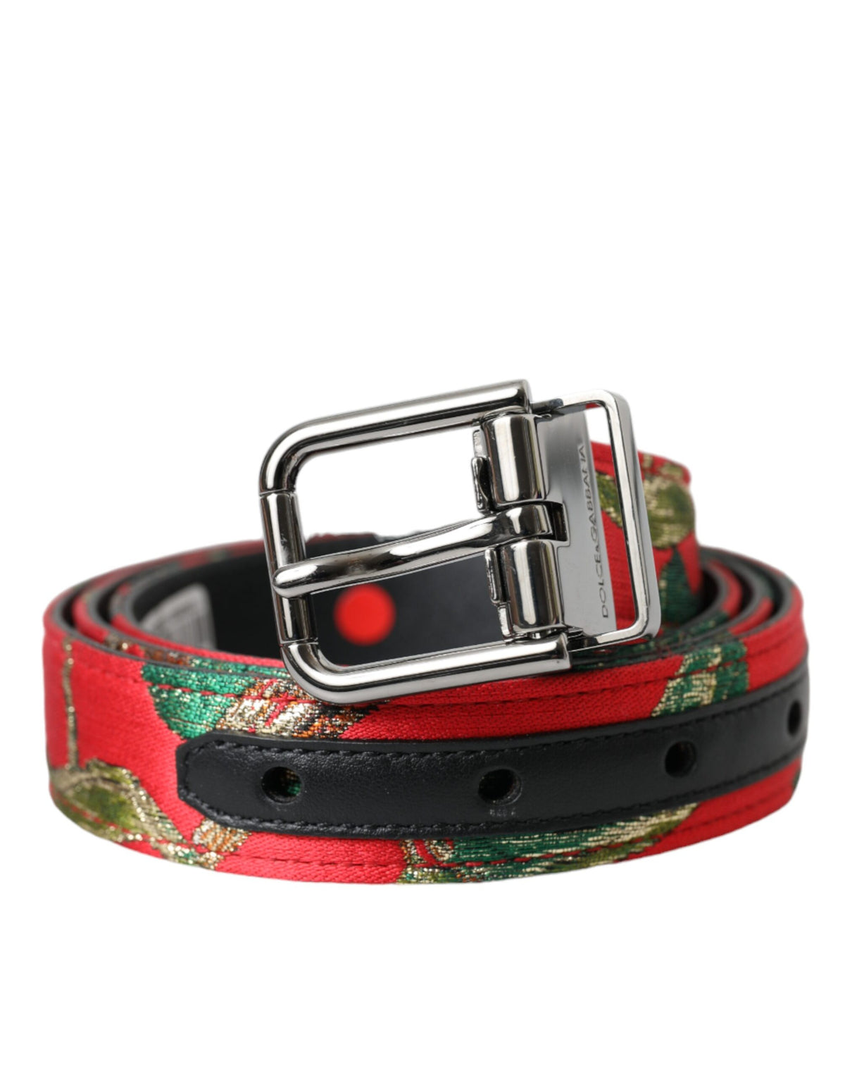 Ceinture Dolce &amp; Gabbana en cuir rouge jacquard avec boucle en métal argenté