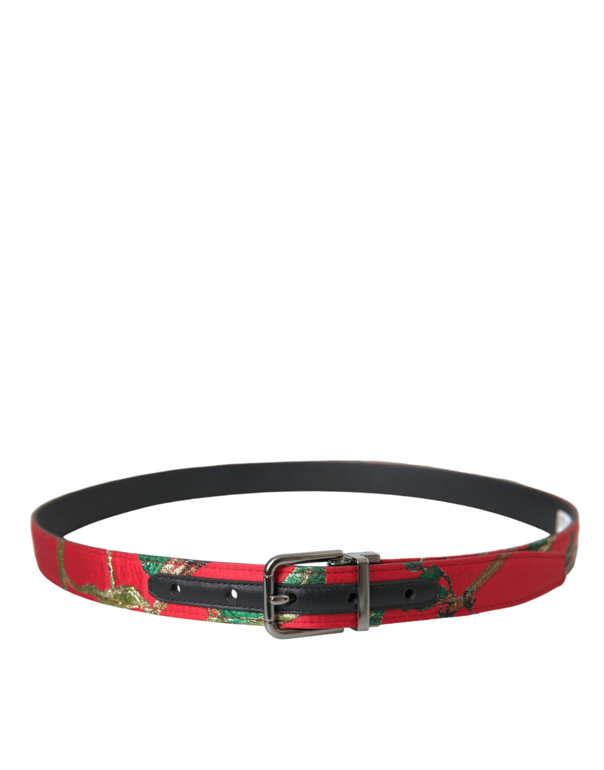 Ceinture Dolce &amp; Gabbana en cuir rouge jacquard avec boucle en métal argenté