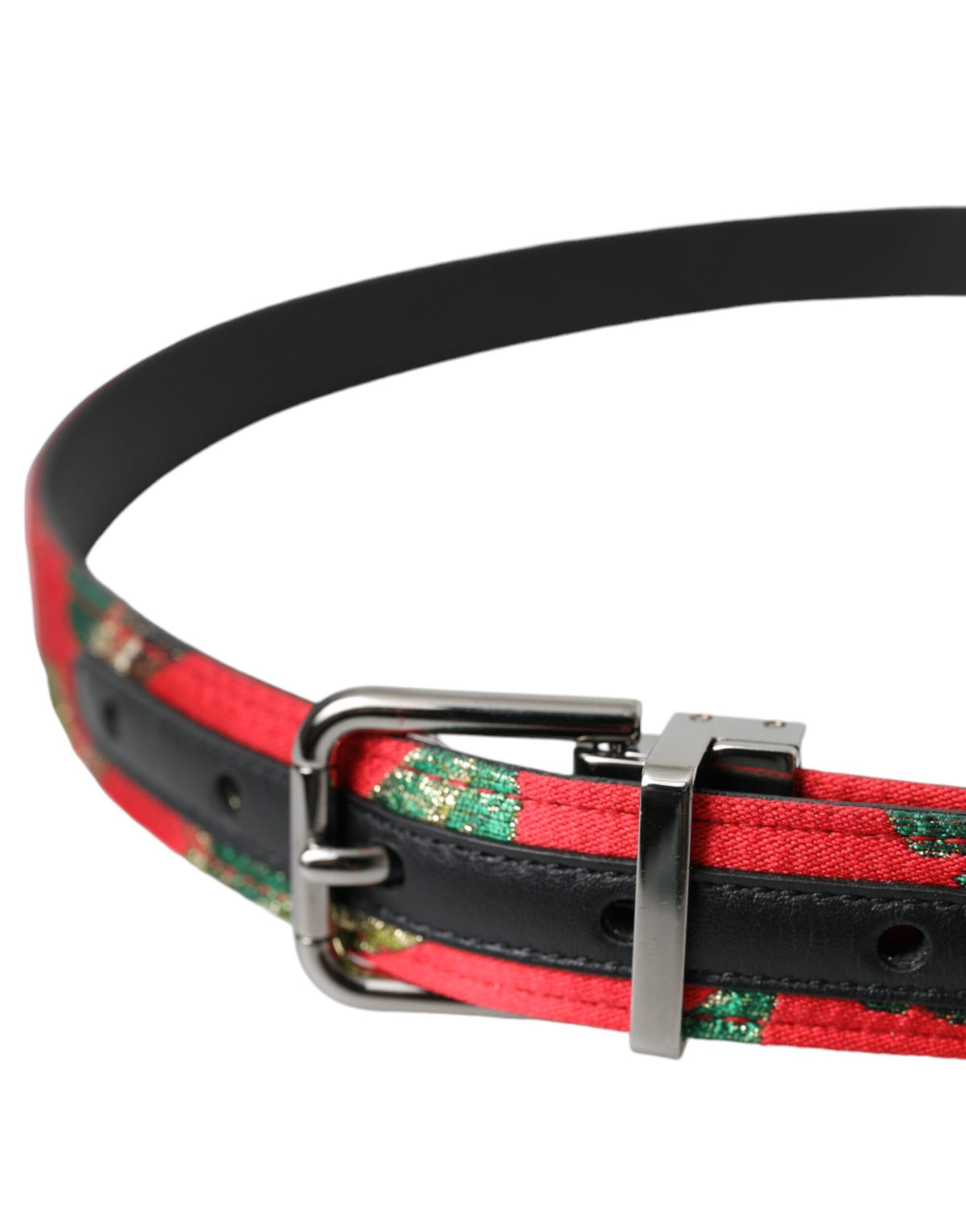 Ceinture Dolce &amp; Gabbana en cuir rouge jacquard avec boucle en métal argenté