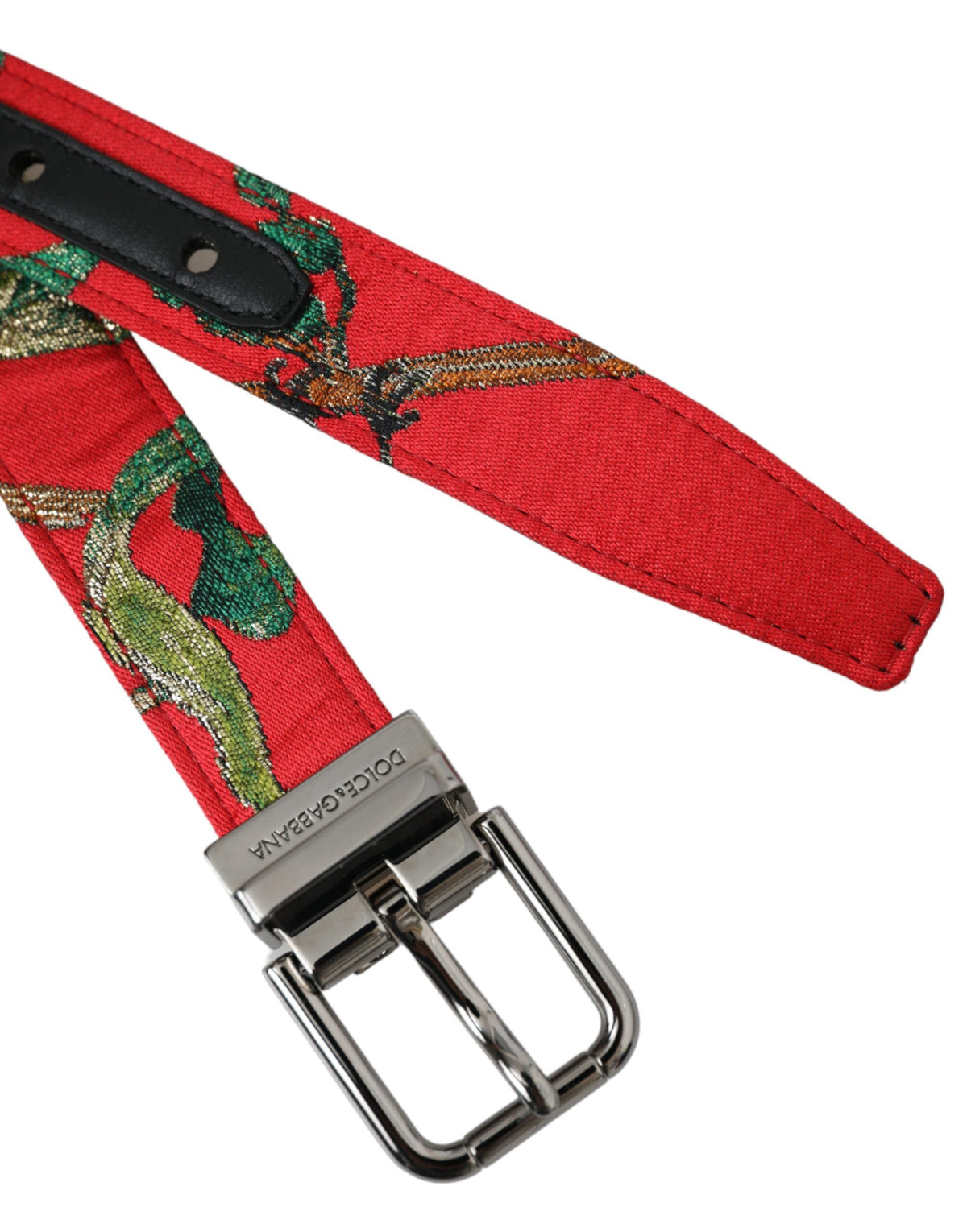 Ceinture Dolce &amp; Gabbana en cuir rouge jacquard avec boucle en métal argenté