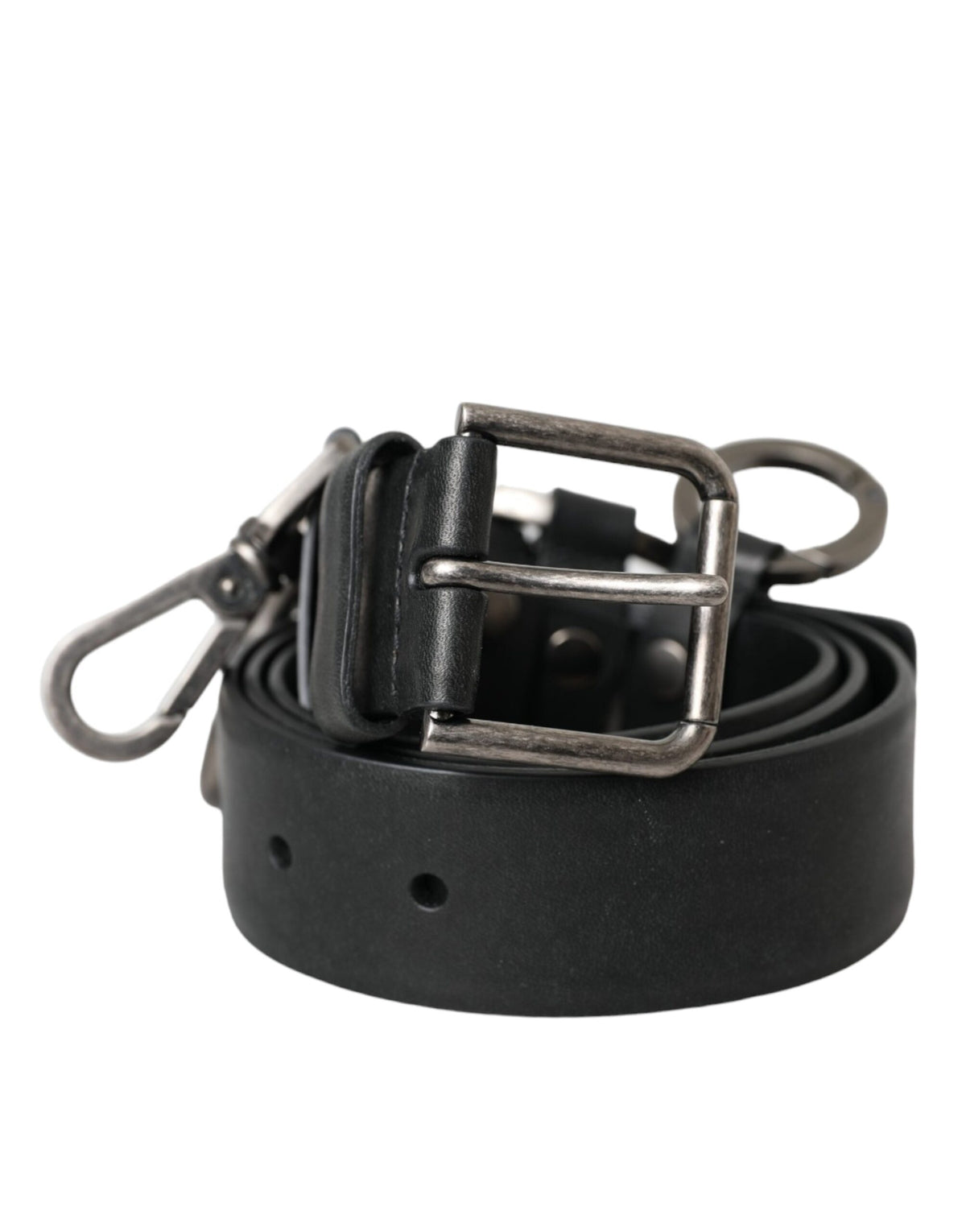 Ceinture Dolce &amp; Gabbana en cuir de veau noir avec boucle en métal argenté