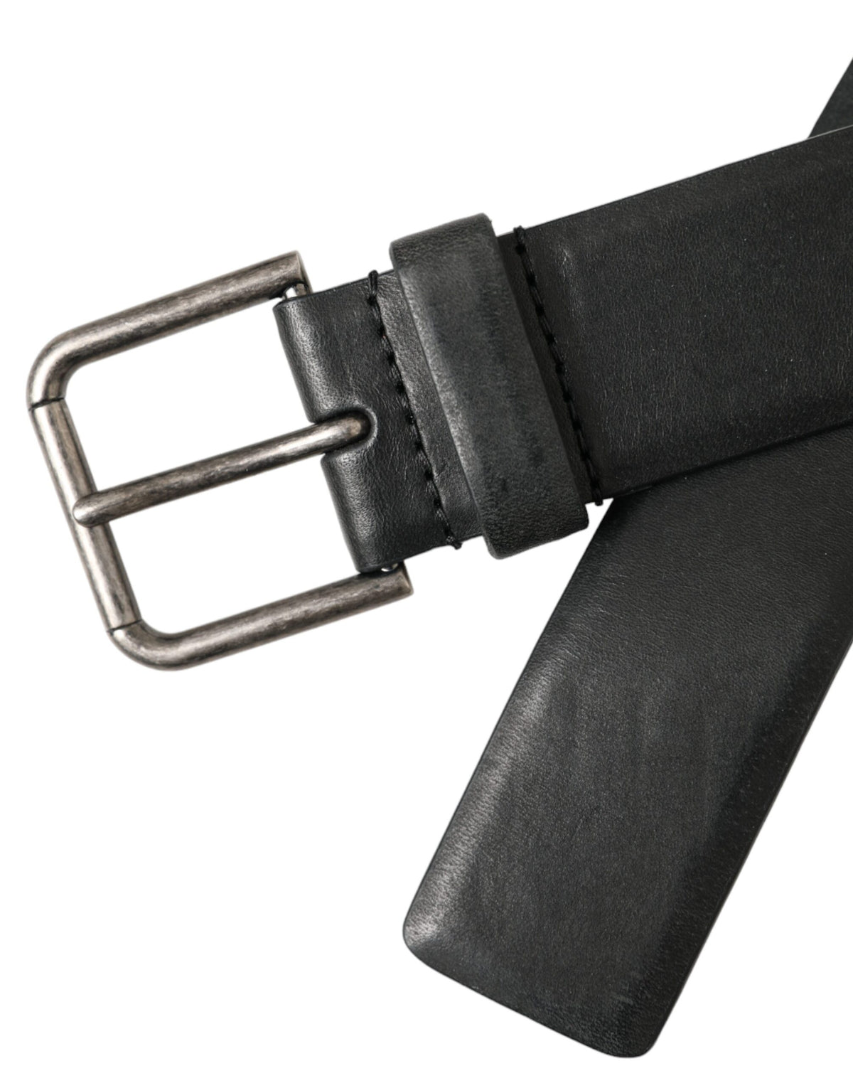 Ceinture Dolce &amp; Gabbana en cuir de veau noir avec boucle en métal argenté