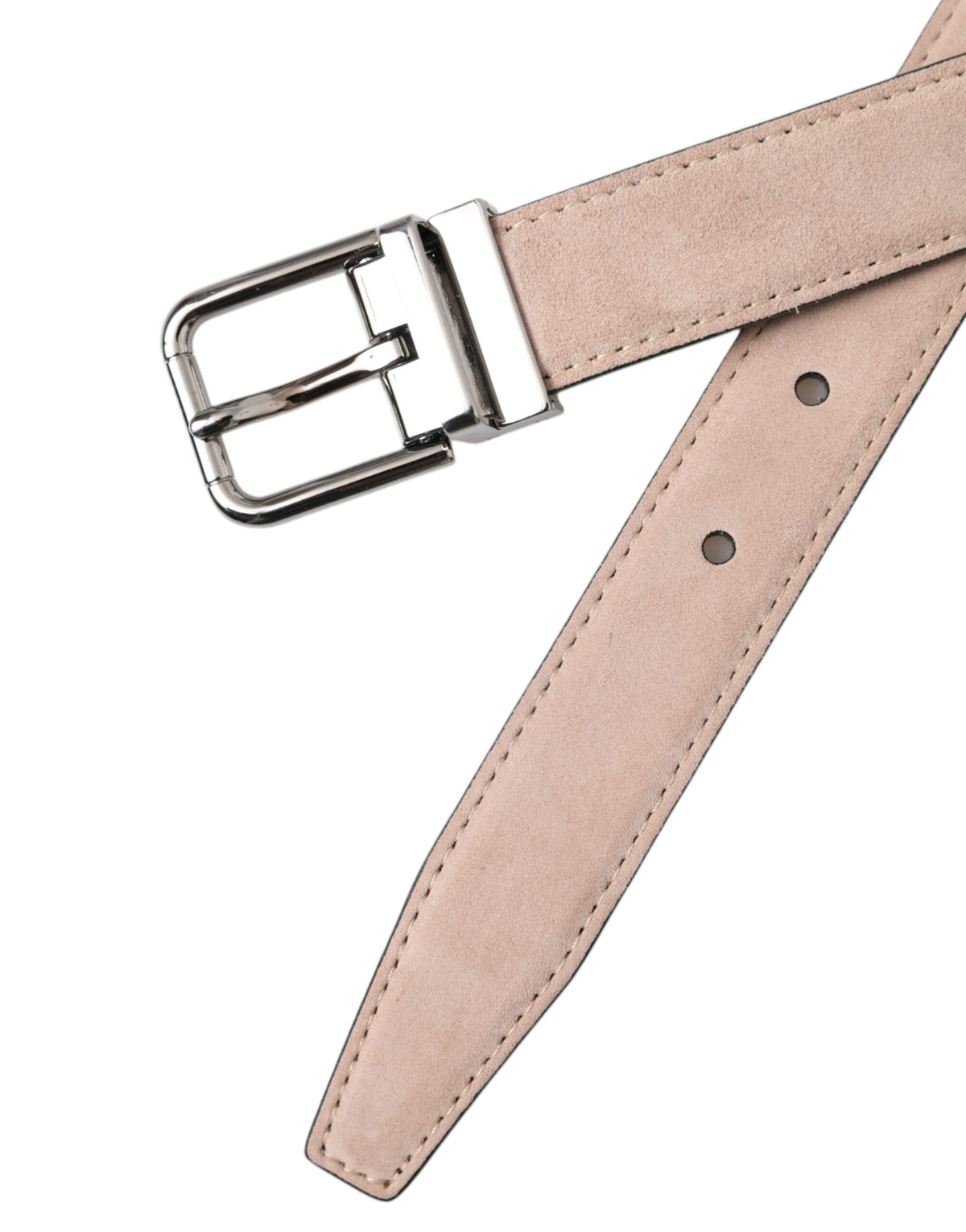 Ceinture Dolce &amp; Gabbana en cuir suédé beige avec boucle argentée pour homme