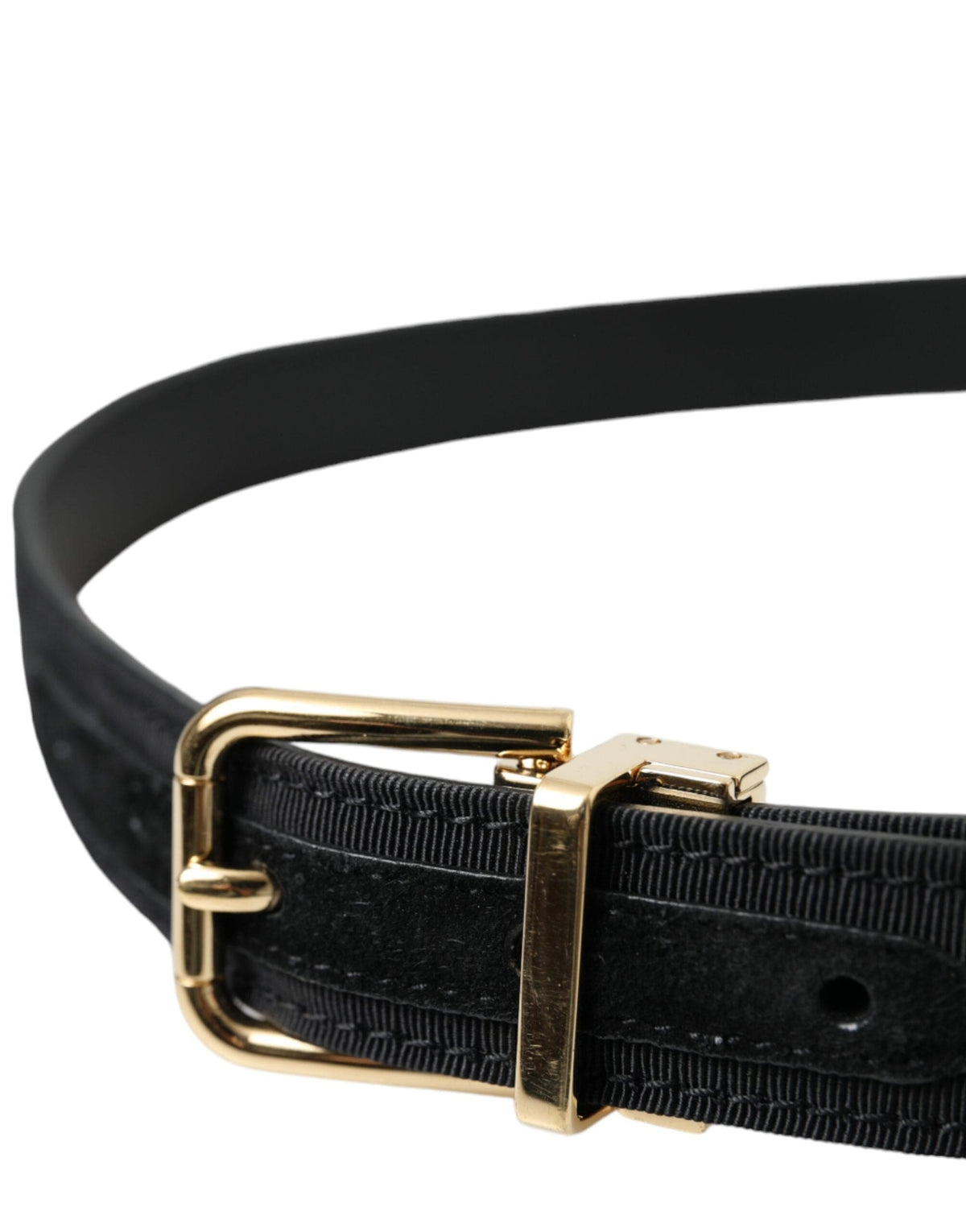 Ceinture Dolce &amp; Gabbana en gros-grain noir avec boucle en métal doré pour homme