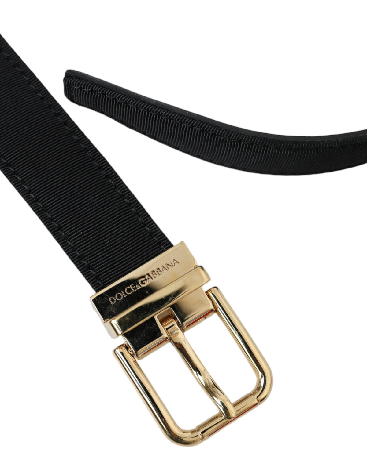 Ceinture Dolce &amp; Gabbana en gros-grain noir avec boucle en métal doré pour homme