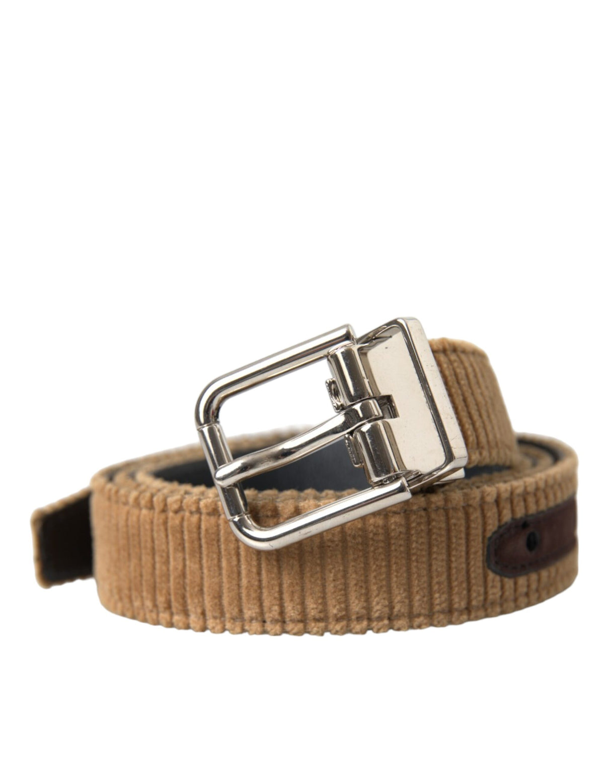 Ceinture Dolce &amp; Gabbana en velours marron avec boucle en métal argenté pour homme