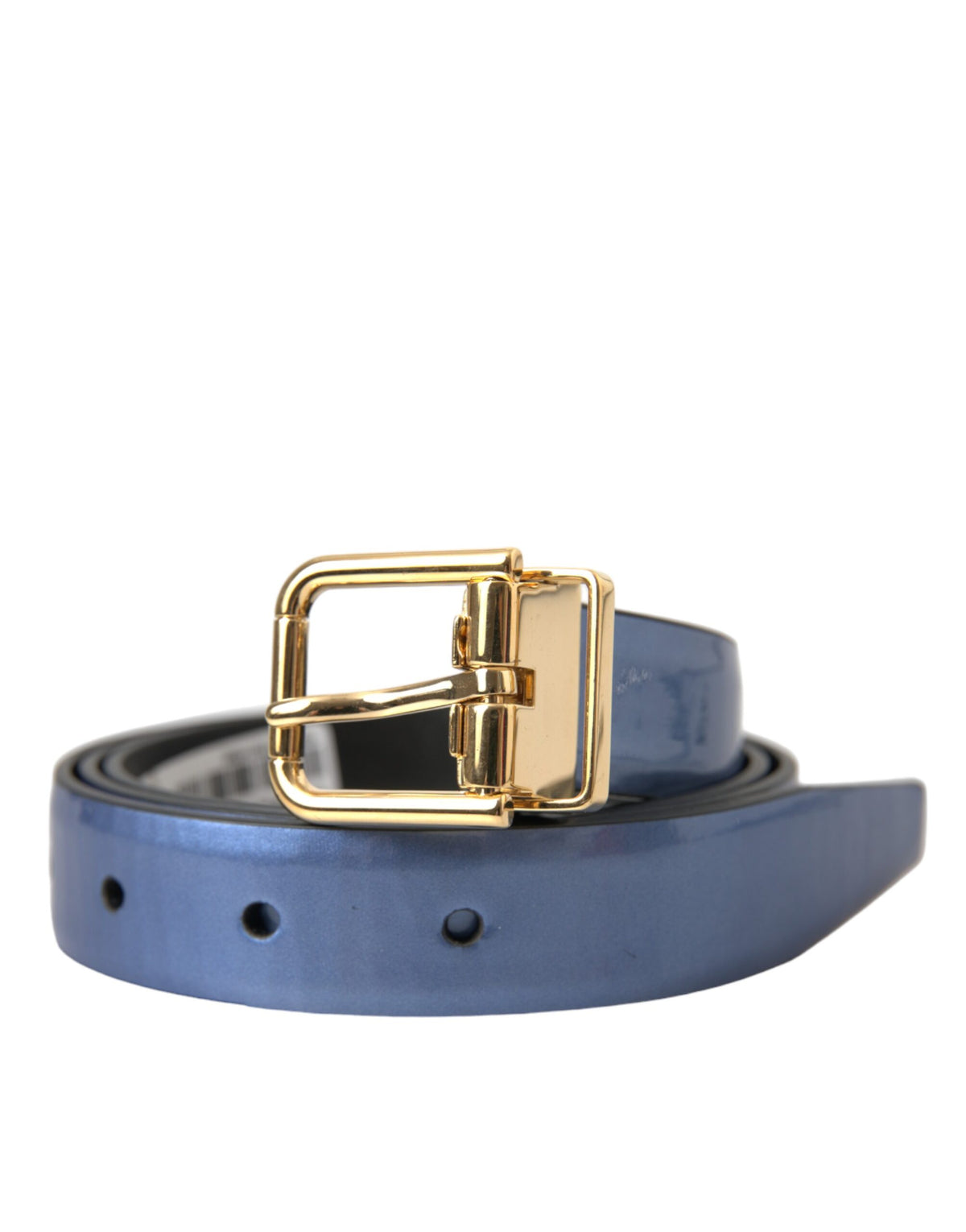 Ceinture Dolce &amp; Gabbana en cuir bleu métallisé avec boucle en métal doré