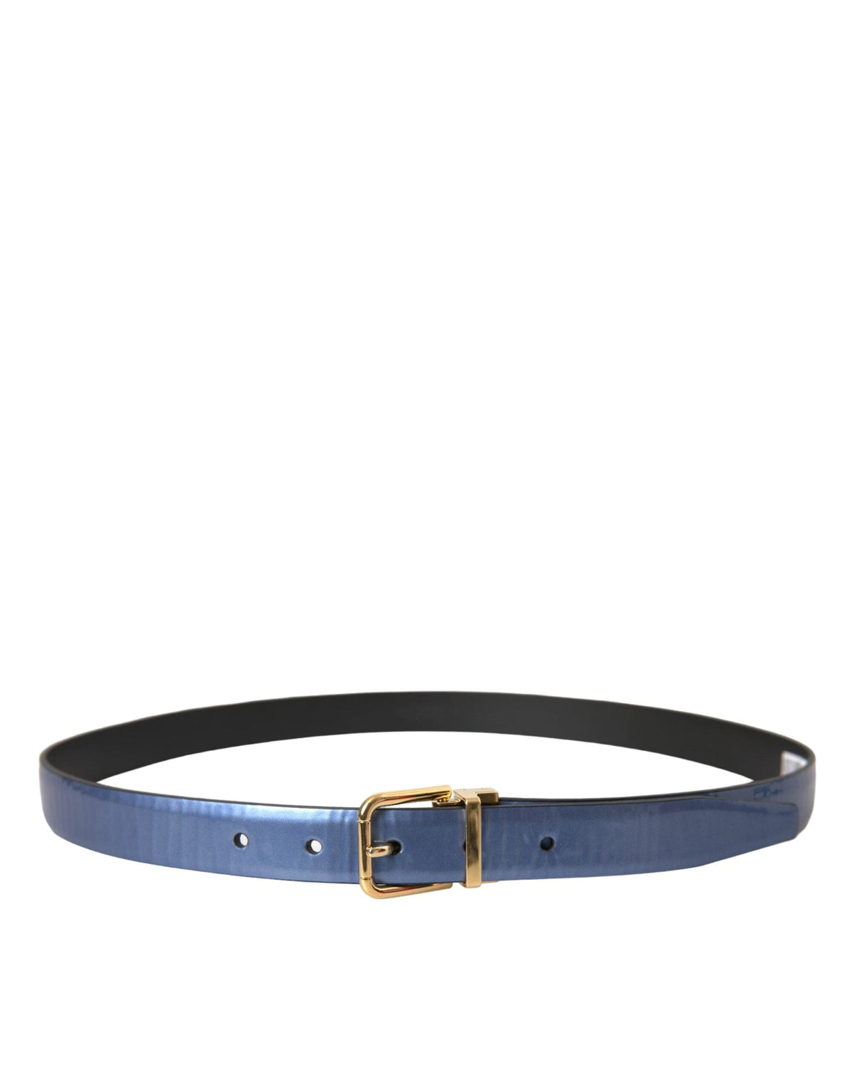 Ceinture Dolce &amp; Gabbana en cuir bleu métallisé avec boucle en métal doré