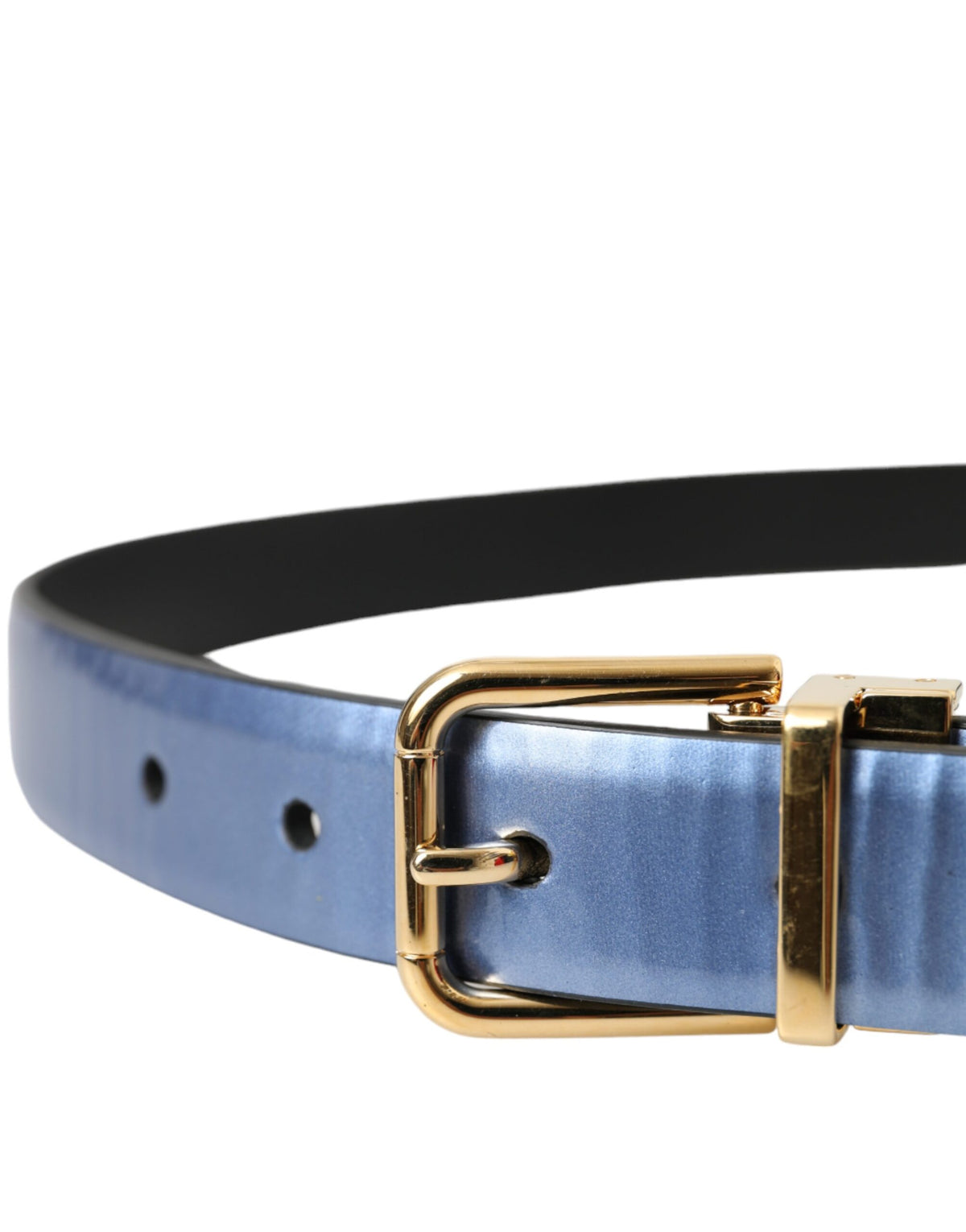 Ceinture Dolce &amp; Gabbana en cuir bleu métallisé avec boucle en métal doré