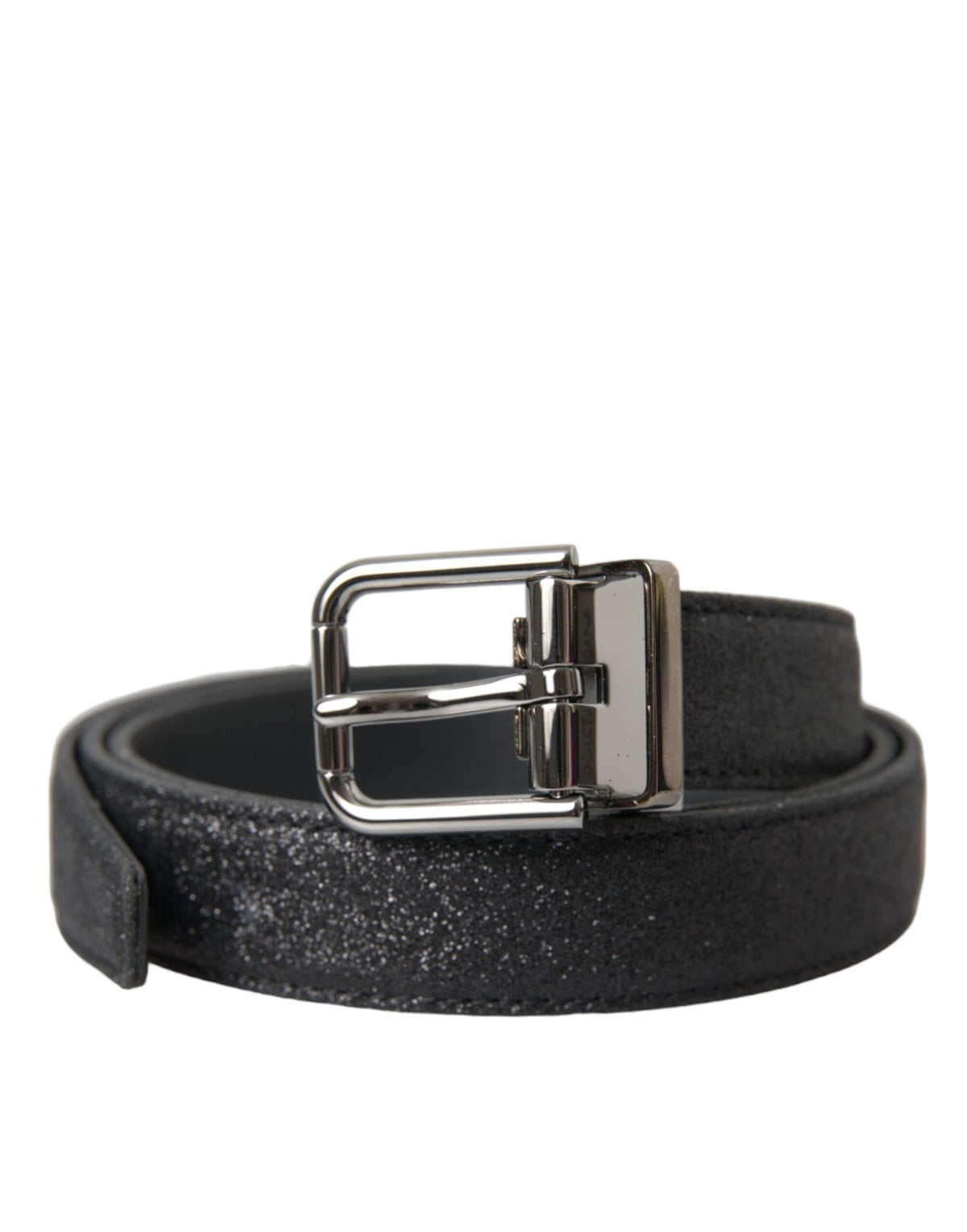 Ceinture en cuir pailleté noir avec boucle argentée Dolce &amp; Gabbana