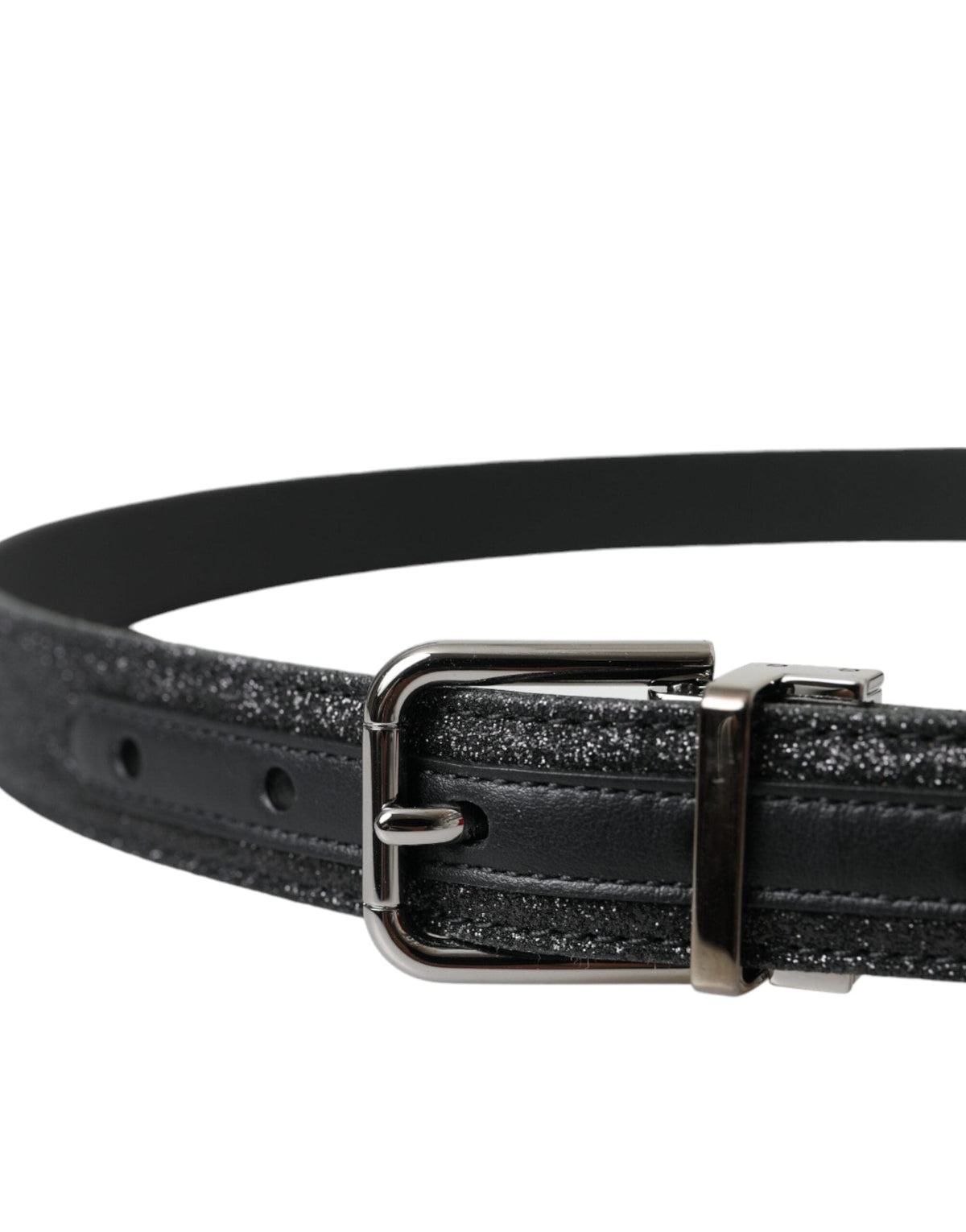 Ceinture en cuir pailleté noir avec boucle argentée Dolce &amp; Gabbana