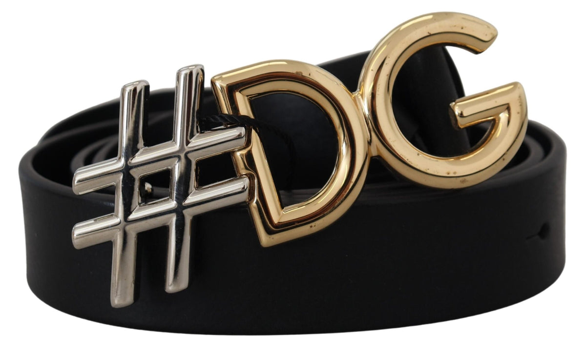 Ceinture en cuir noir avec boucle en métal et logo #DG de Dolce &amp; Gabbana