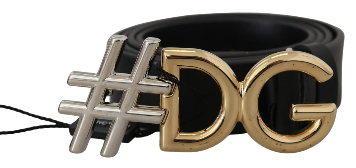 Ceinture en cuir noir avec boucle en métal et logo #DG de Dolce &amp; Gabbana