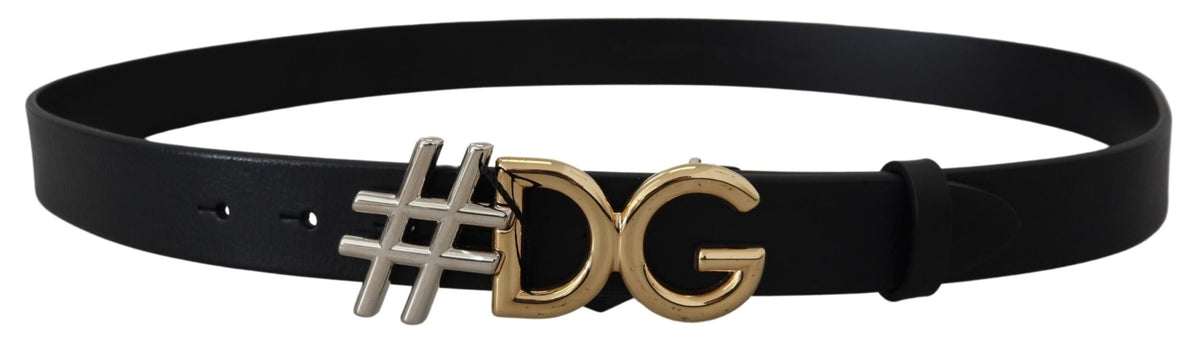 Ceinture en cuir noir avec boucle en métal et logo #DG de Dolce &amp; Gabbana