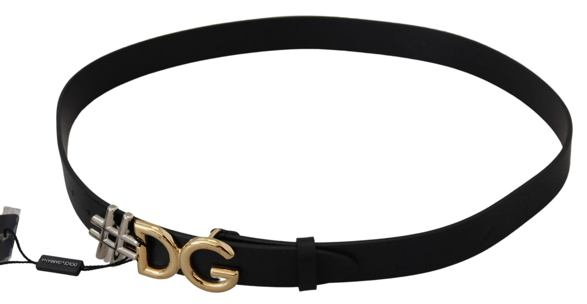 Ceinture en cuir noir avec boucle en métal et logo #DG de Dolce &amp; Gabbana