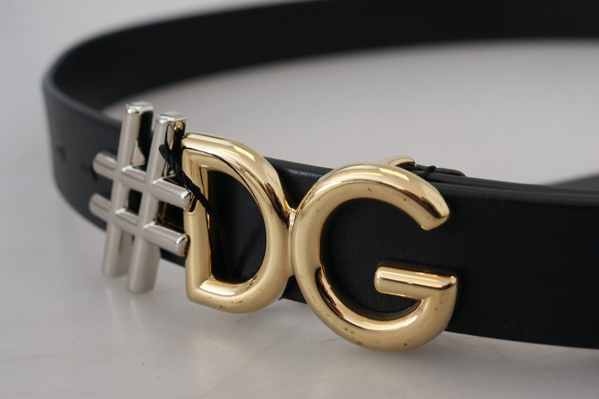 Ceinture en cuir noir avec boucle en métal et logo #DG de Dolce &amp; Gabbana