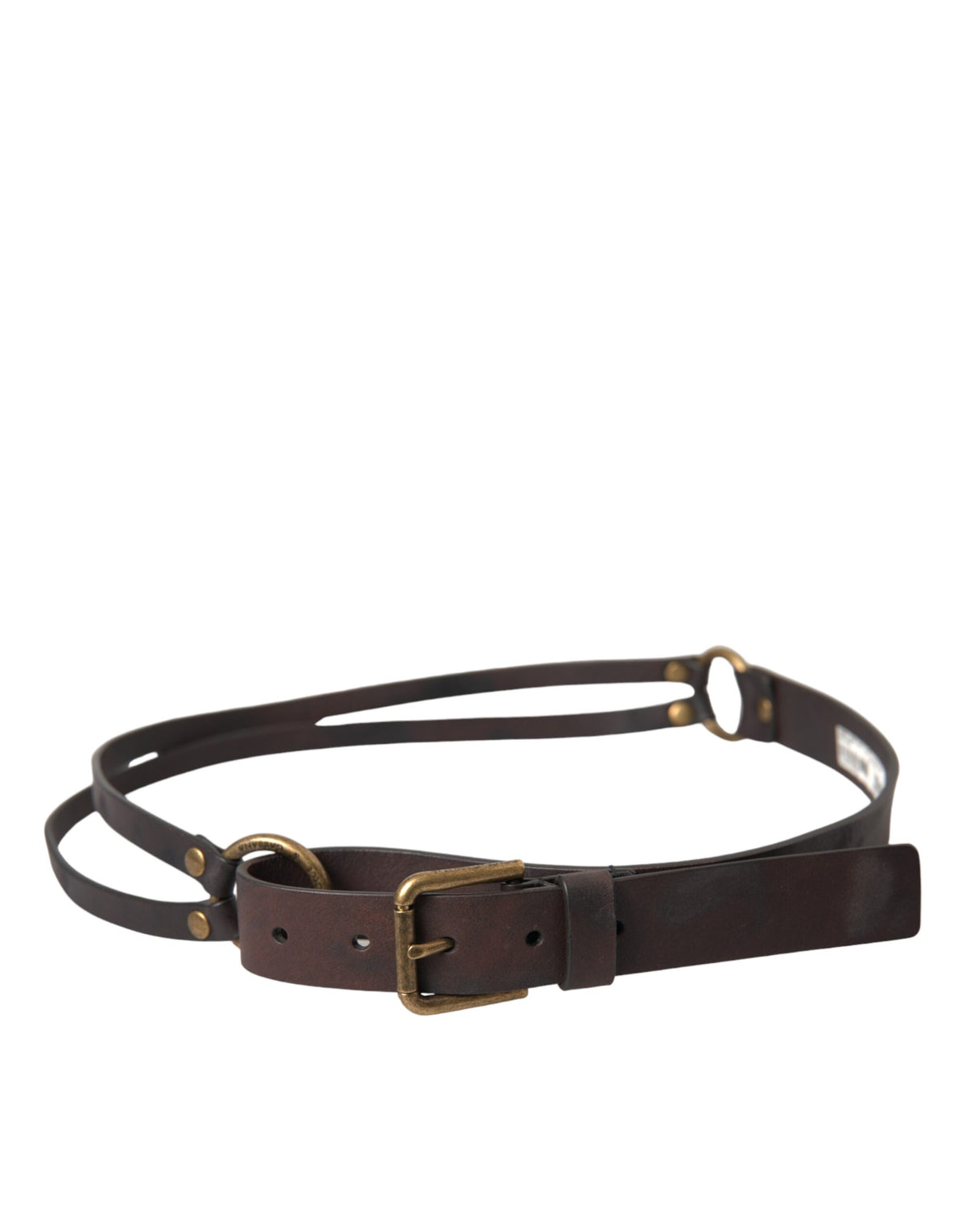 Ceinture Dolce &amp; Gabbana en cuir marron foncé avec boucle en métal doré pour femme