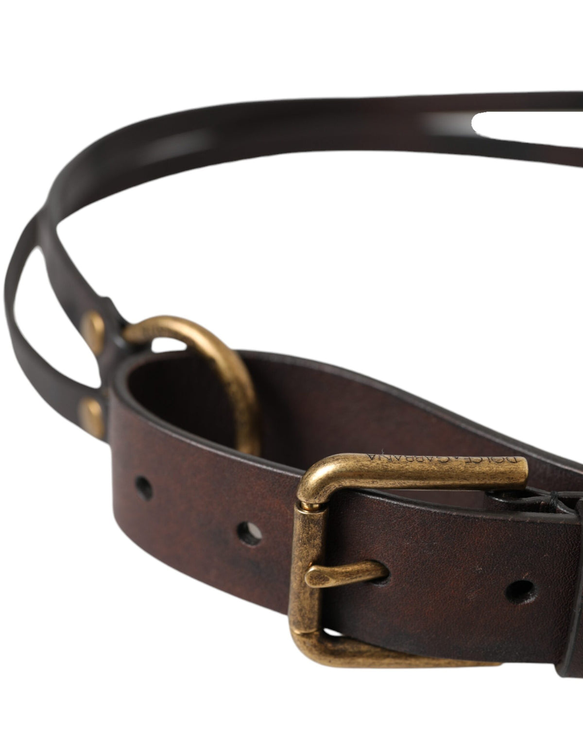 Ceinture Dolce &amp; Gabbana en cuir marron foncé avec boucle en métal doré pour femme