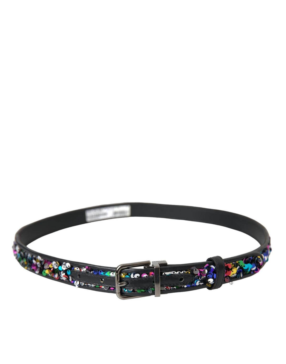 Ceinture Dolce &amp; Gabbana pour femme avec boucle en métal argenté et paillettes noires