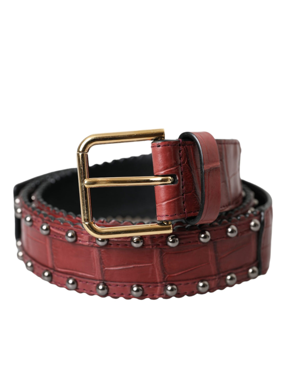 Ceinture en cuir d'alligator marron Dolce &amp; Gabbana avec boucle en métal cloutée