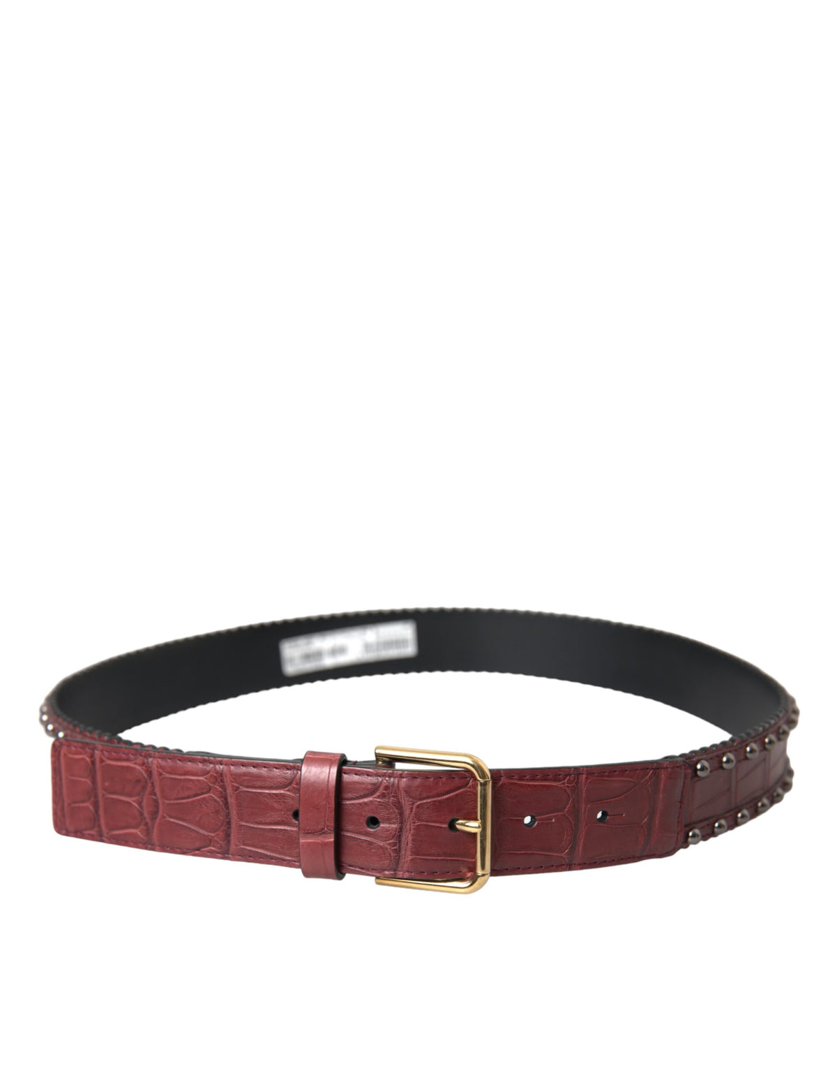 Ceinture en cuir d'alligator marron Dolce &amp; Gabbana avec boucle en métal cloutée