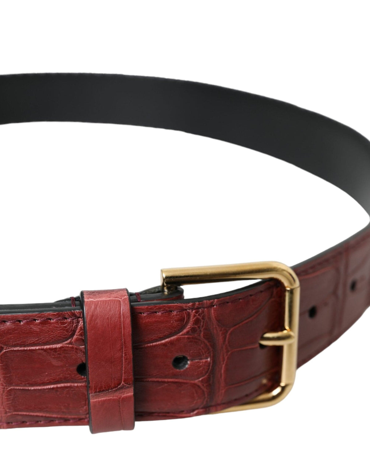 Ceinture en cuir d'alligator marron Dolce &amp; Gabbana avec boucle en métal cloutée