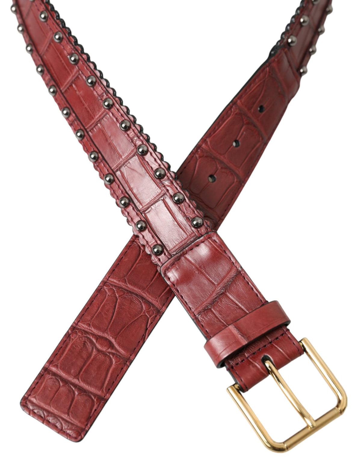 Ceinture en cuir d'alligator marron Dolce &amp; Gabbana avec boucle en métal cloutée