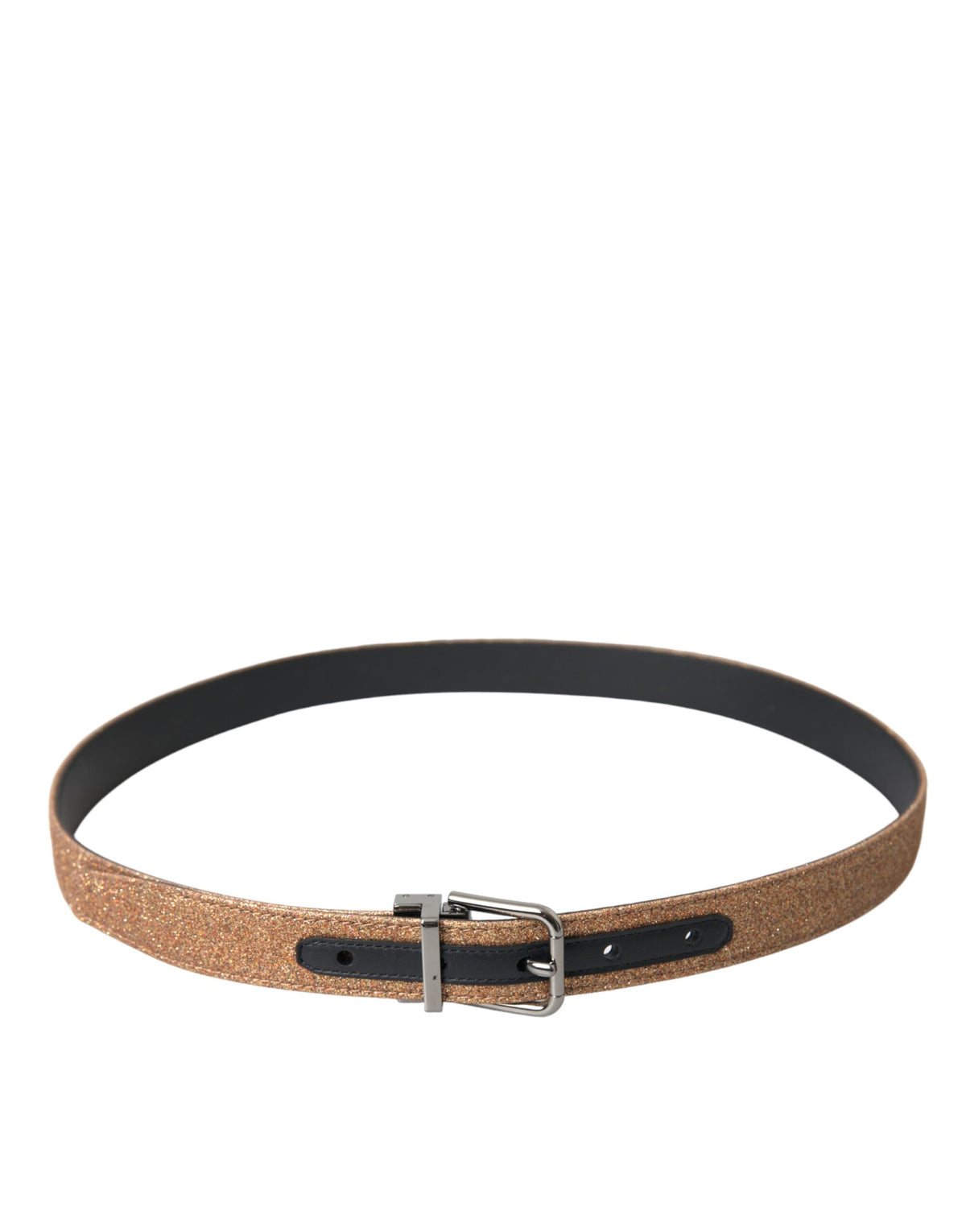 Ceinture Dolce &amp; Gabbana en cuir pailleté doré avec boucle en métal argenté