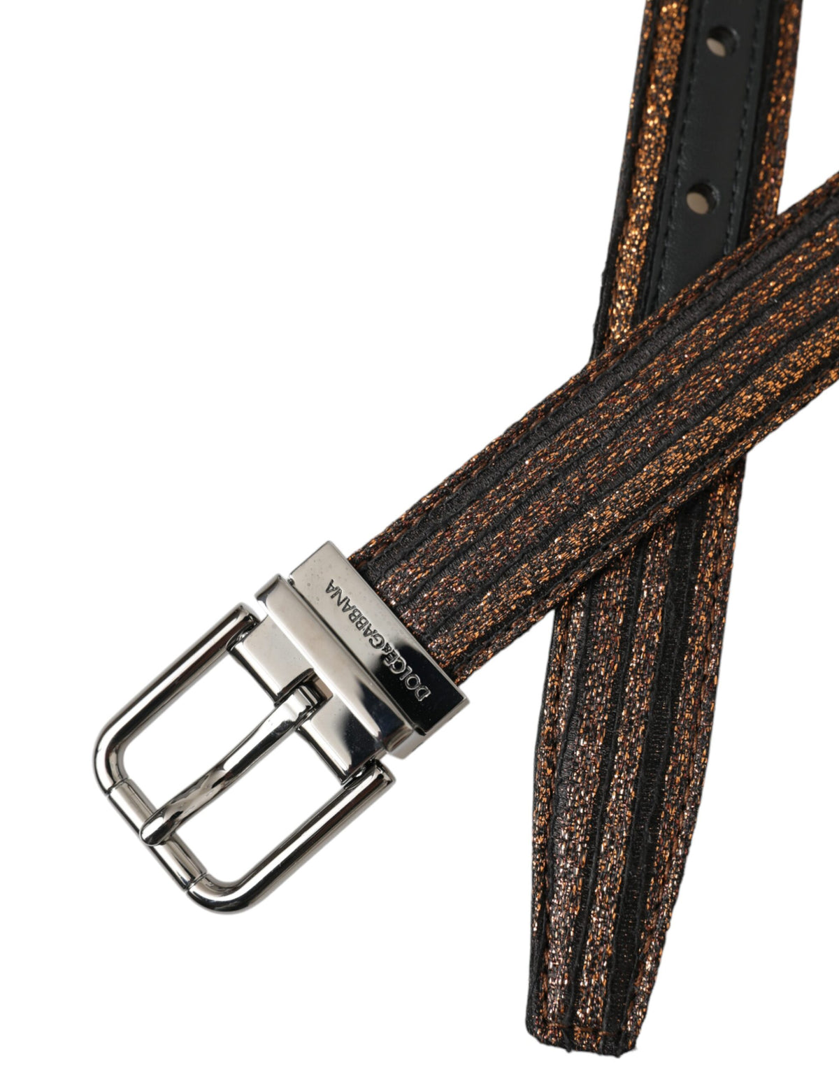 Ceinture Dolce &amp; Gabbana à rayures jacquard dorées et boucle en métal argenté