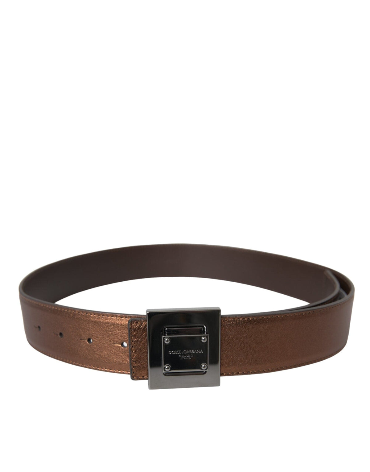 Ceinture à boucle carrée en cuir métallisé bronze Dolce &amp; Gabbana