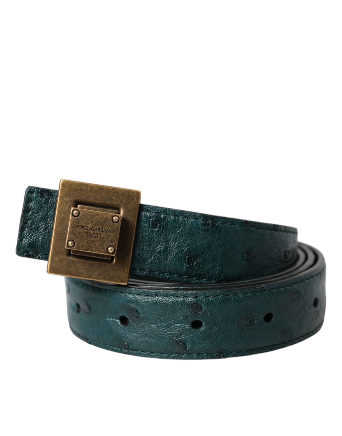 Ceinture en cuir vert foncé avec boucle carrée en métal Dolce &amp; Gabbana