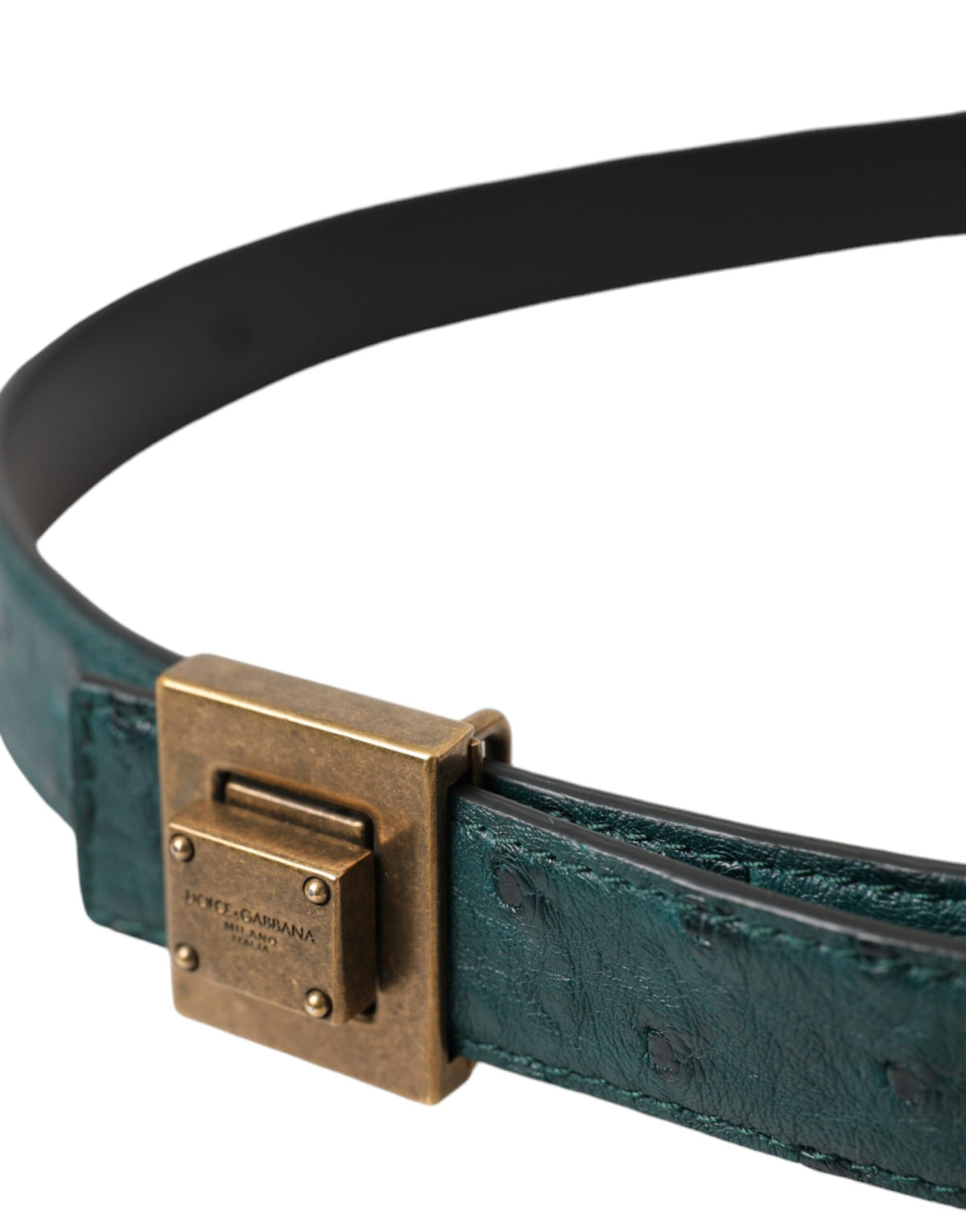 Ceinture en cuir vert foncé avec boucle carrée en métal Dolce &amp; Gabbana