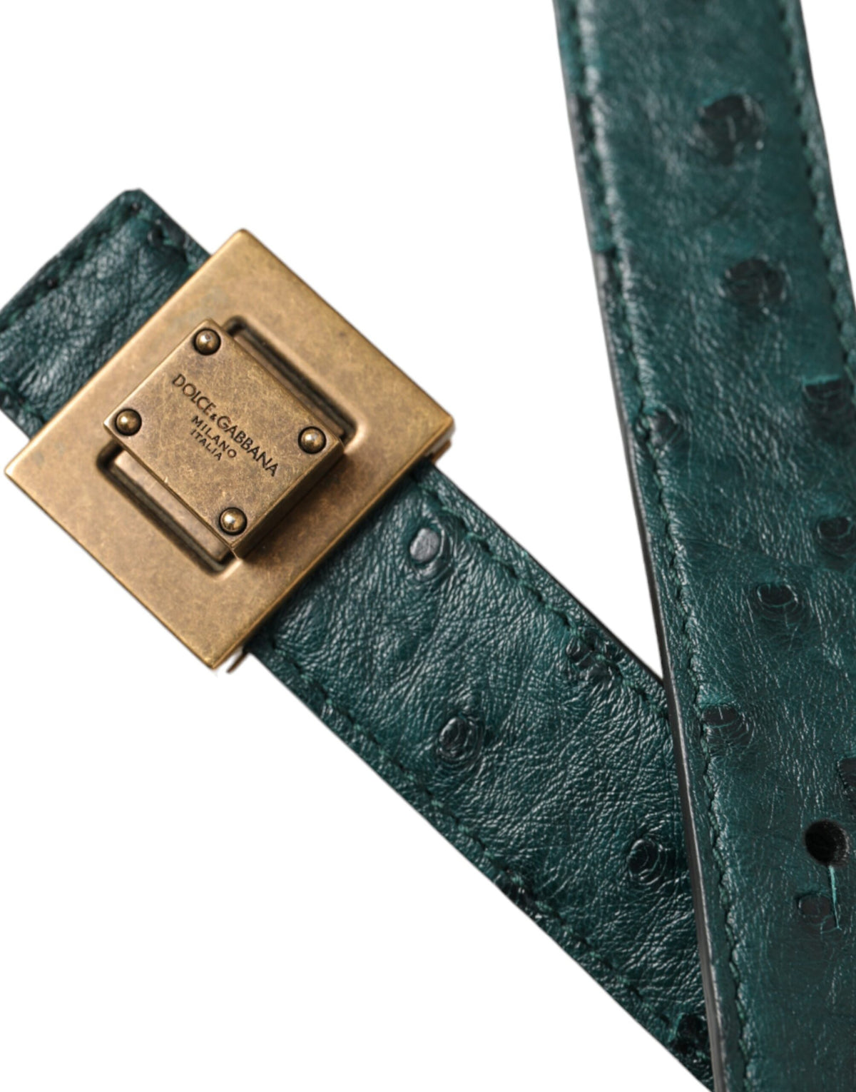 Ceinture en cuir vert foncé avec boucle carrée en métal Dolce &amp; Gabbana