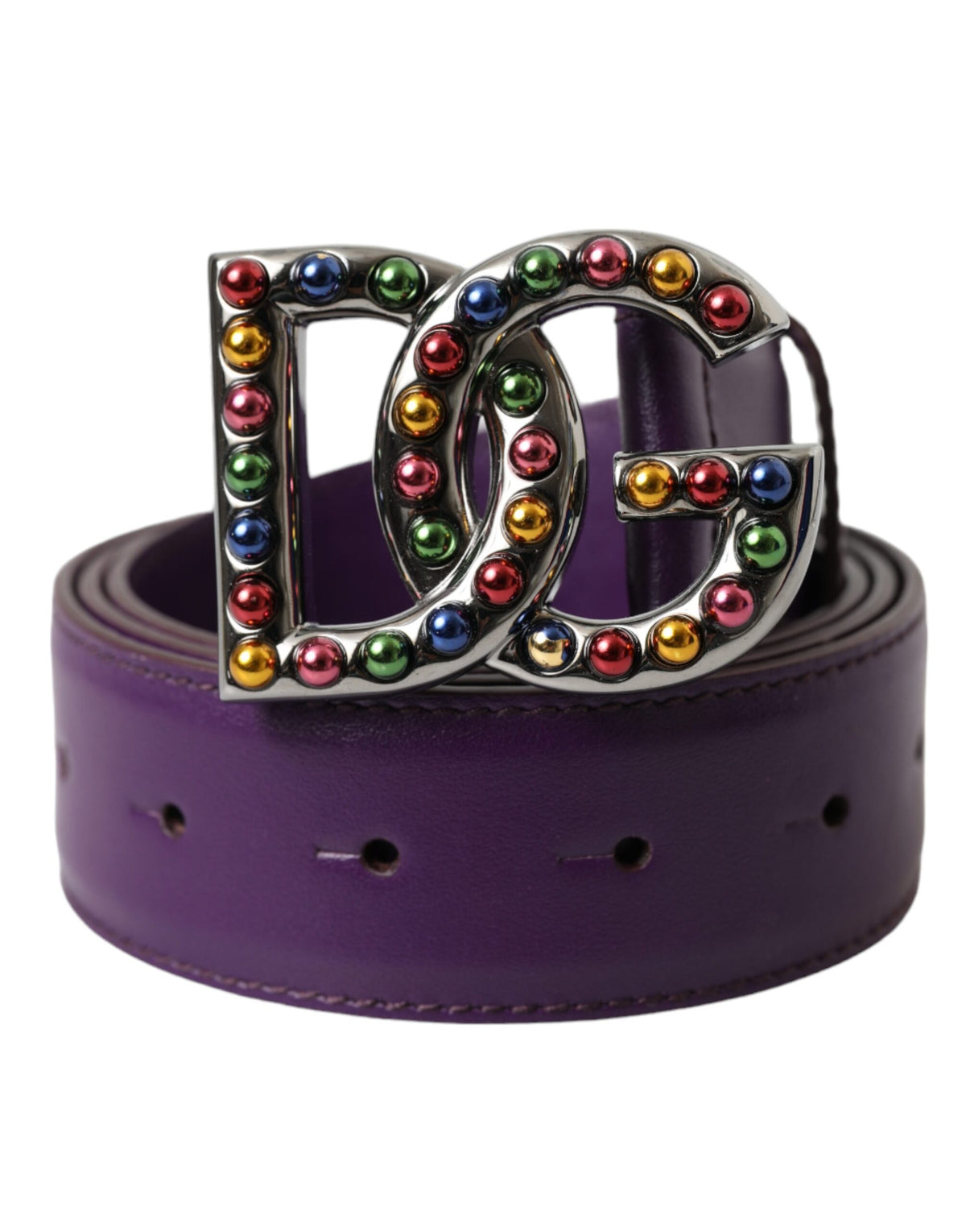 Cinturón con hebilla de metal y tachuelas con logotipo DG de cuero morado de Dolce &amp; Gabbana