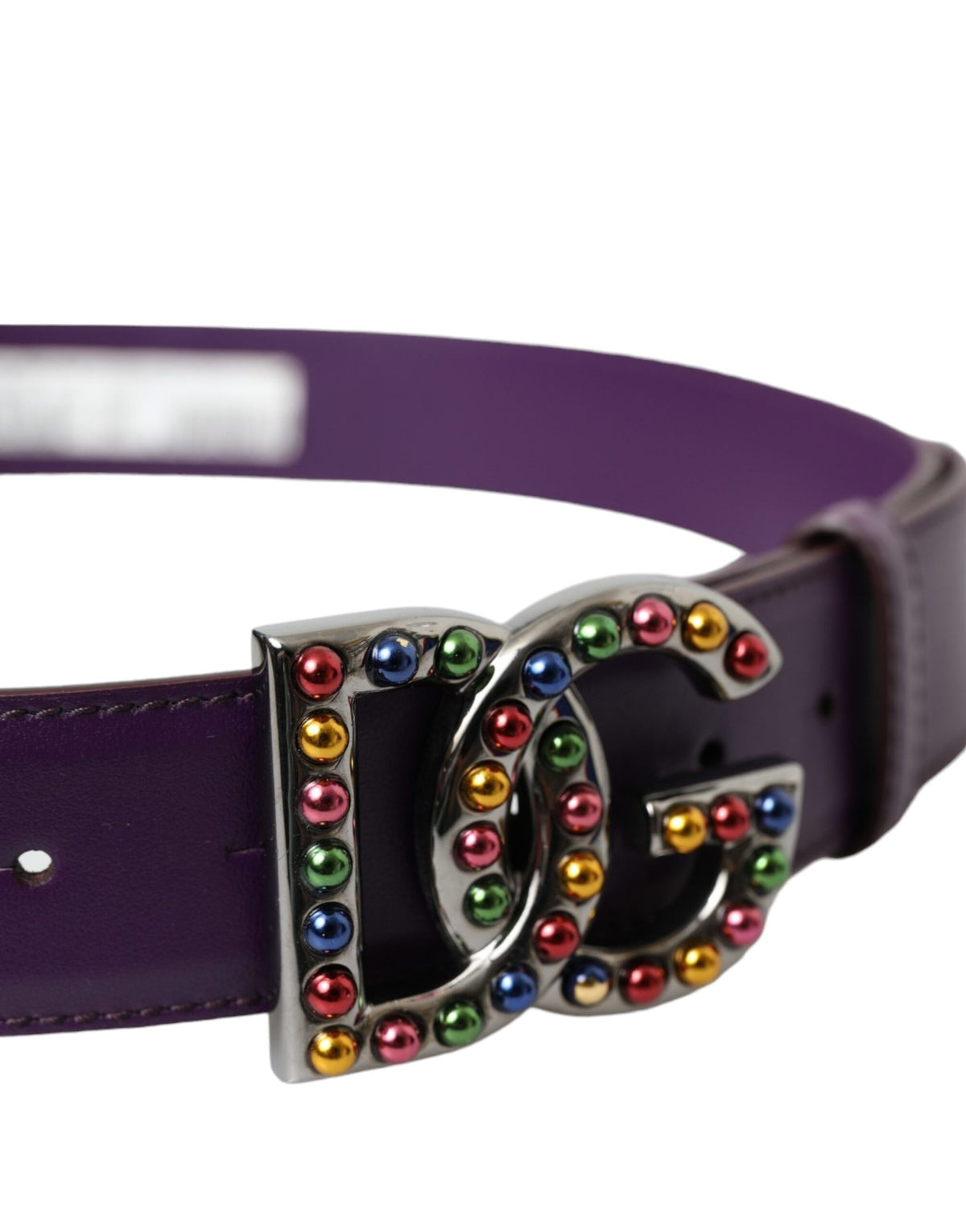 Ceinture en cuir violet Dolce &amp; Gabbana avec boucle en métal et logo DG