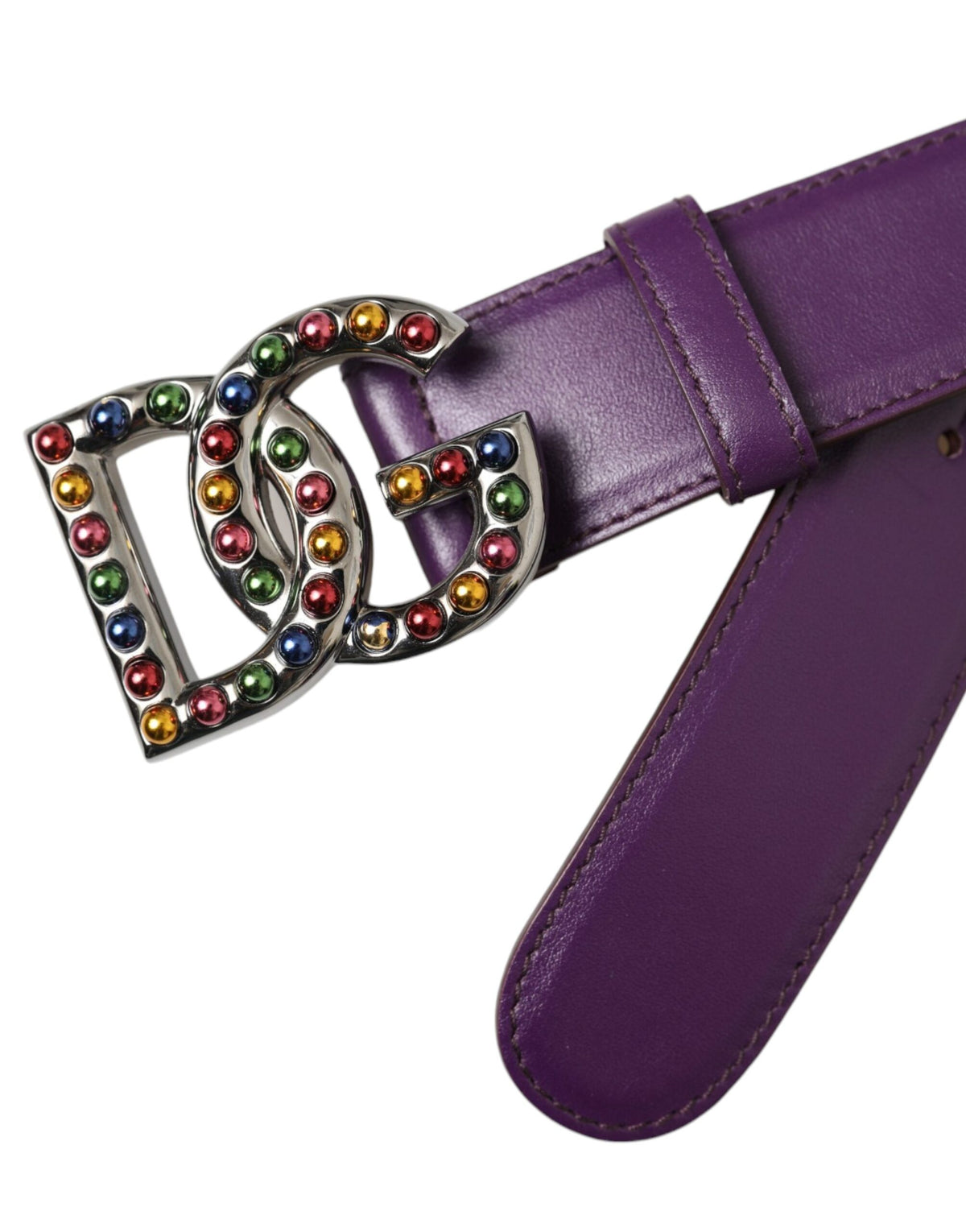 Ceinture en cuir violet Dolce &amp; Gabbana avec boucle en métal et logo DG