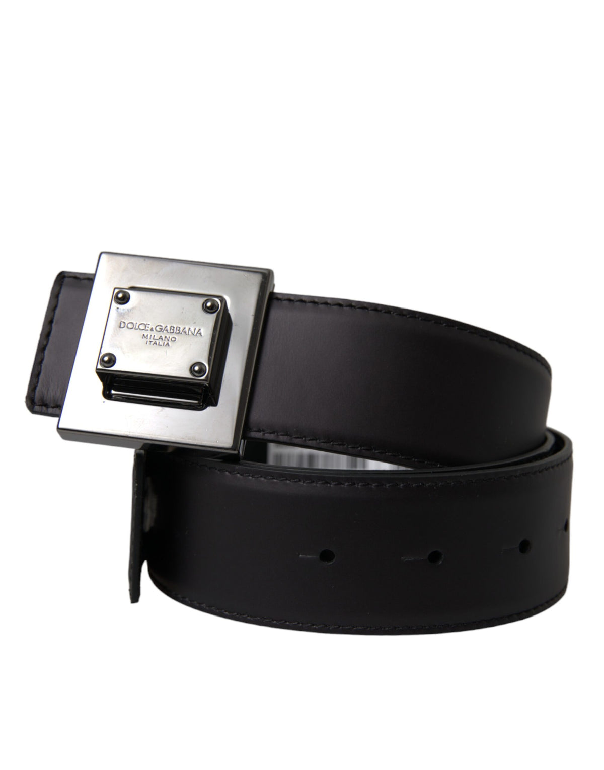 Dolce & Gabbana Black Calf Leather Square Metal Buckle Belt