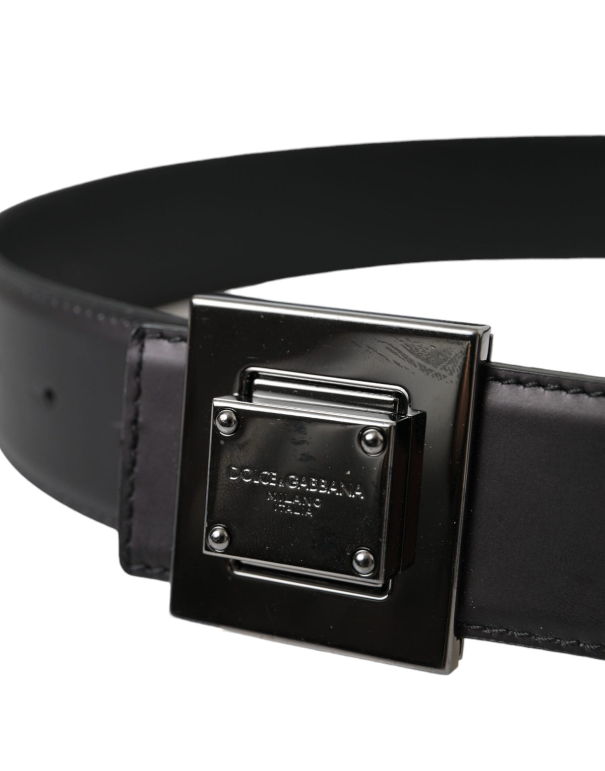 Ceinture en cuir de veau noir Dolce &amp; Gabbana avec boucle carrée en métal