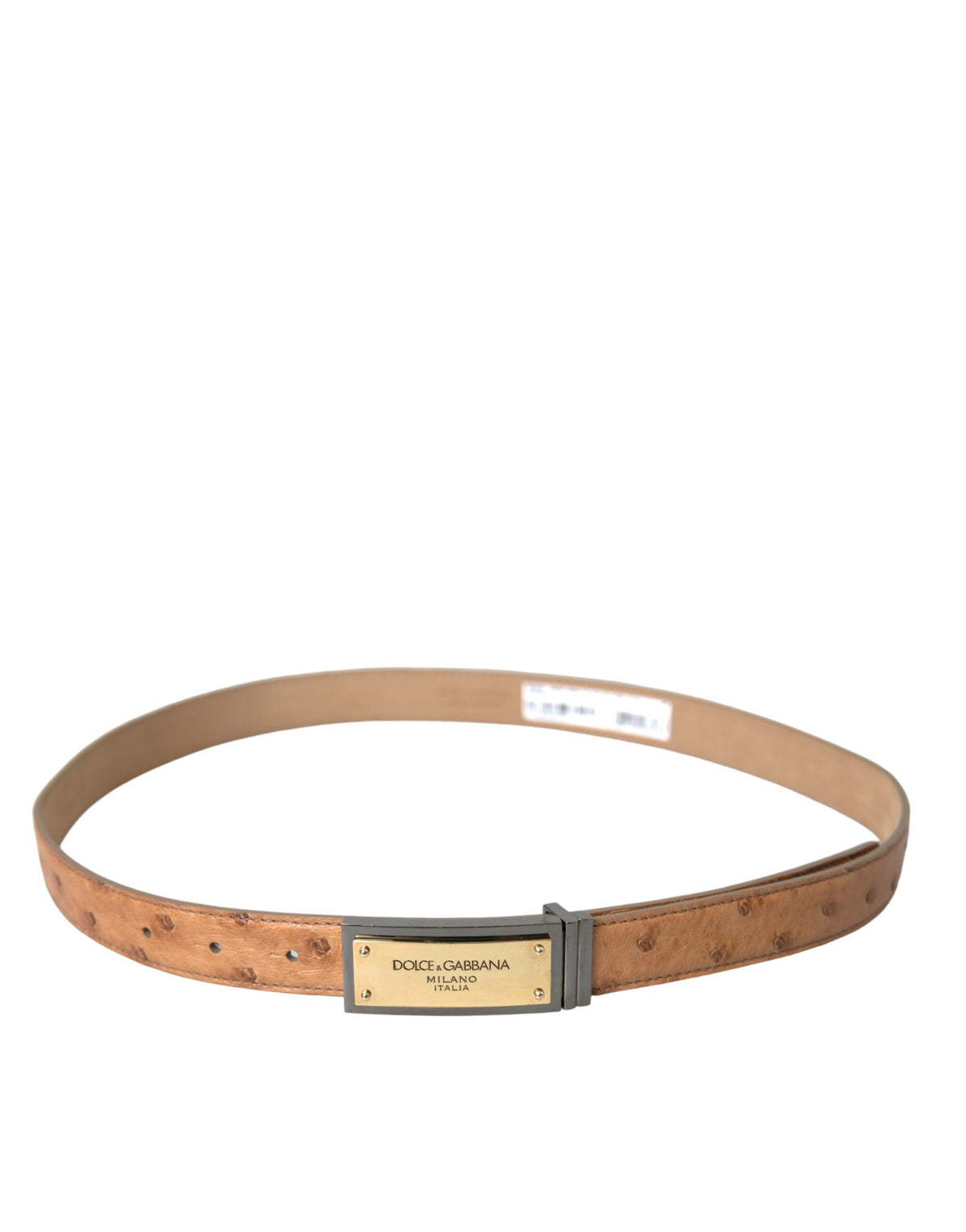 Ceinture Dolce &amp; Gabbana en cuir beige avec boucle gravée du logo doré