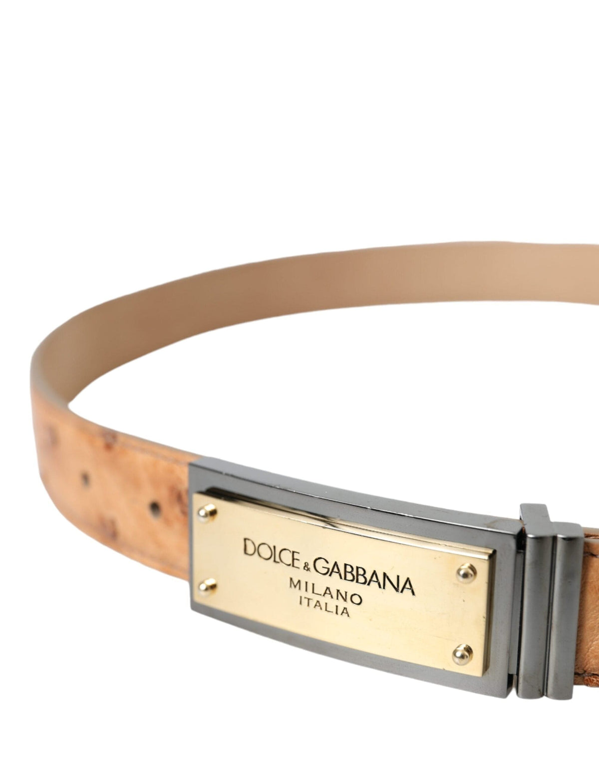 Ceinture Dolce &amp; Gabbana en cuir beige avec boucle gravée du logo doré