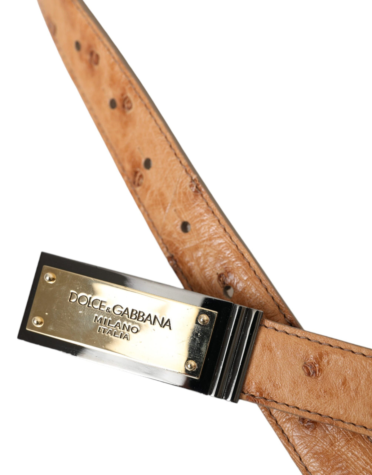 Ceinture Dolce &amp; Gabbana en cuir beige avec boucle gravée du logo doré