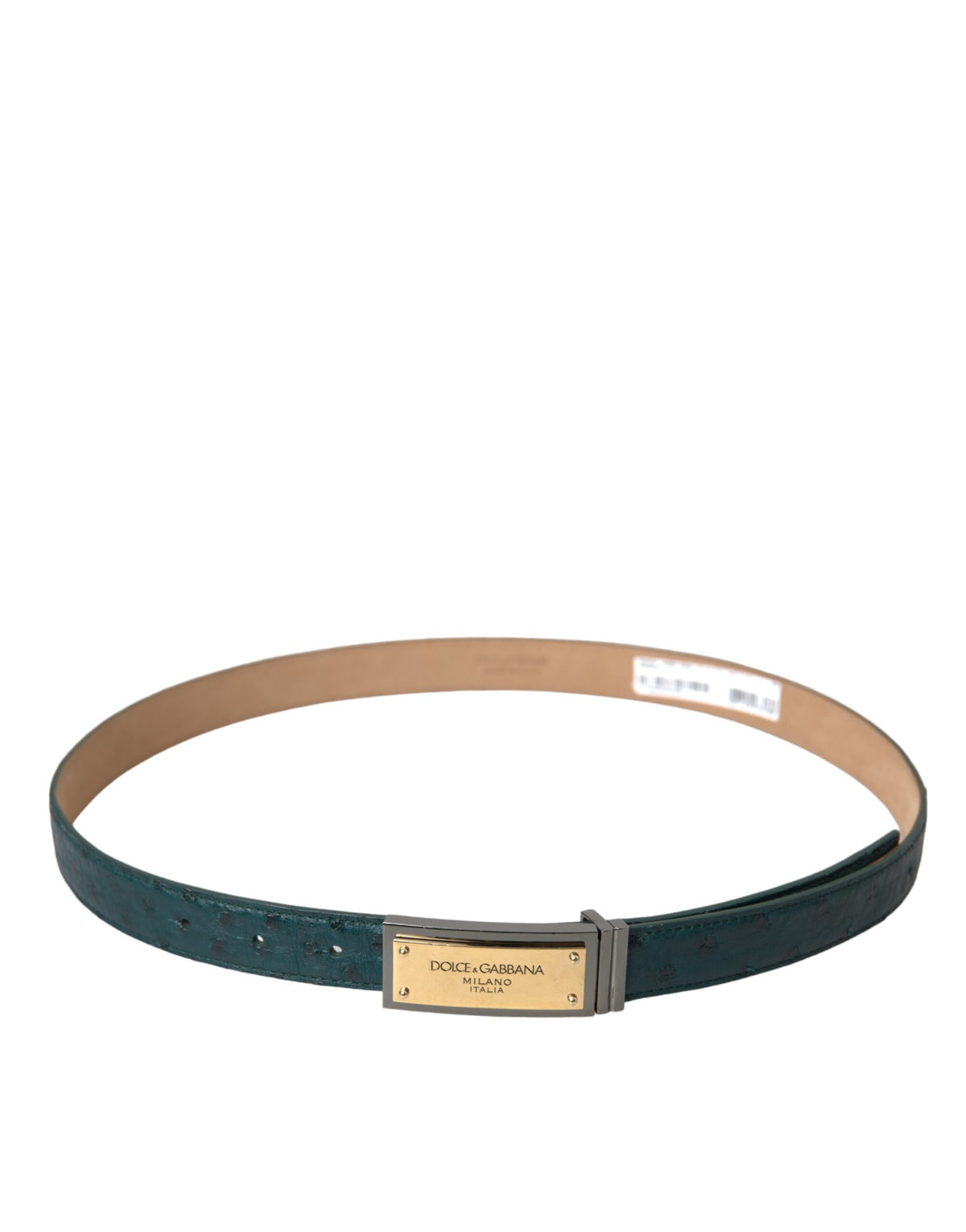 Ceinture Dolce &amp; Gabbana en cuir vert avec boucle gravée du logo doré