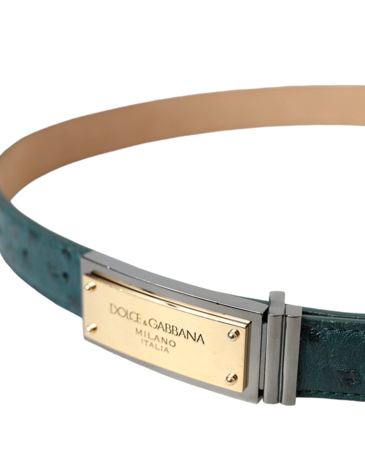 Ceinture Dolce &amp; Gabbana en cuir vert avec boucle gravée du logo doré