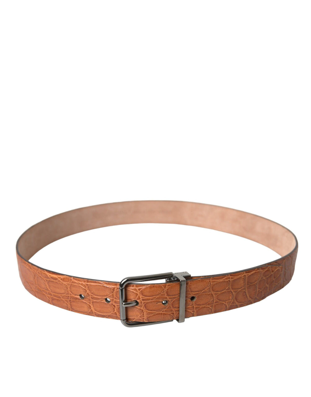 Ceinture en cuir exotique marron Dolce &amp; Gabbana avec boucle en métal argenté