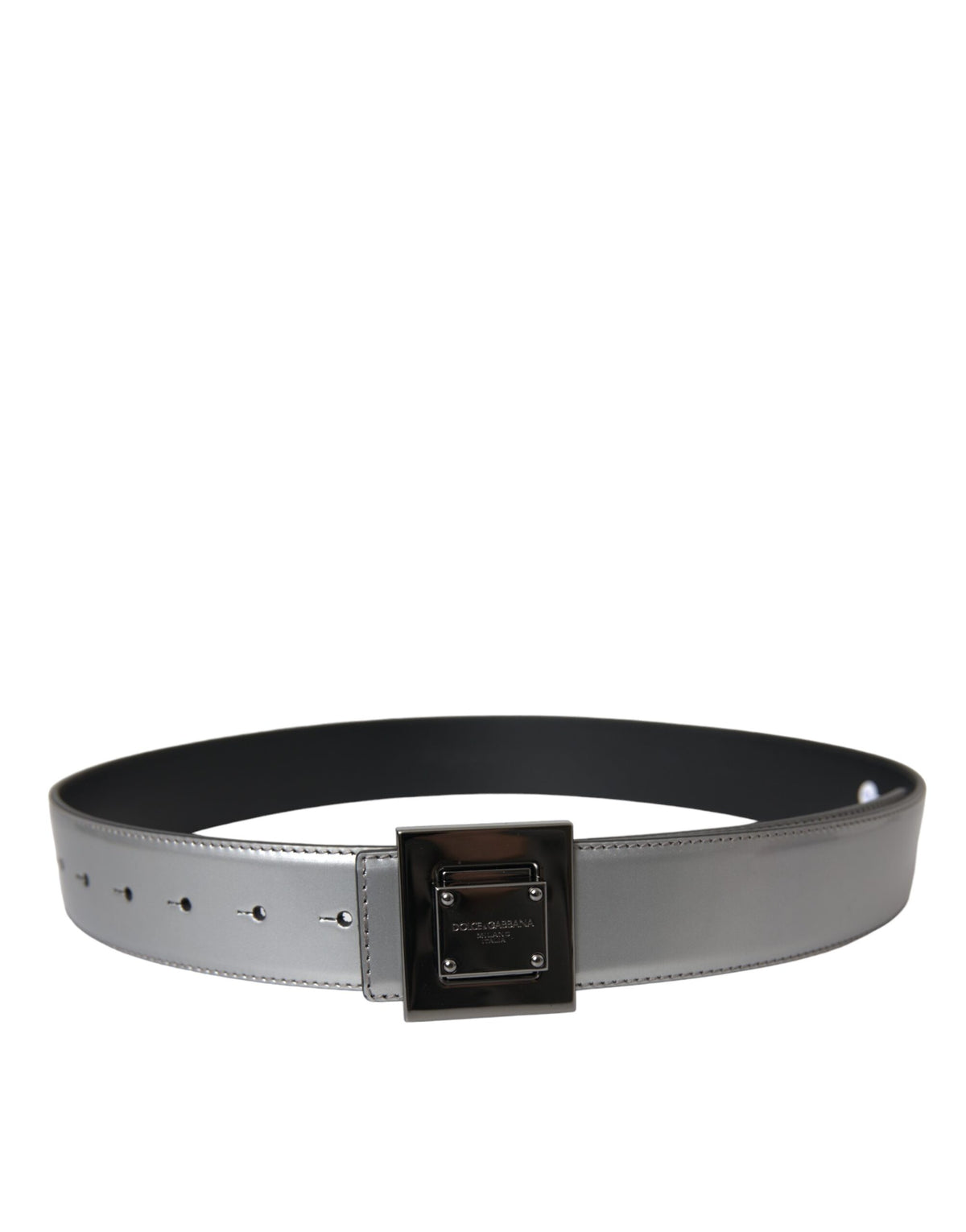 Ceinture en cuir argenté Dolce &amp; Gabbana avec boucle carrée en métal